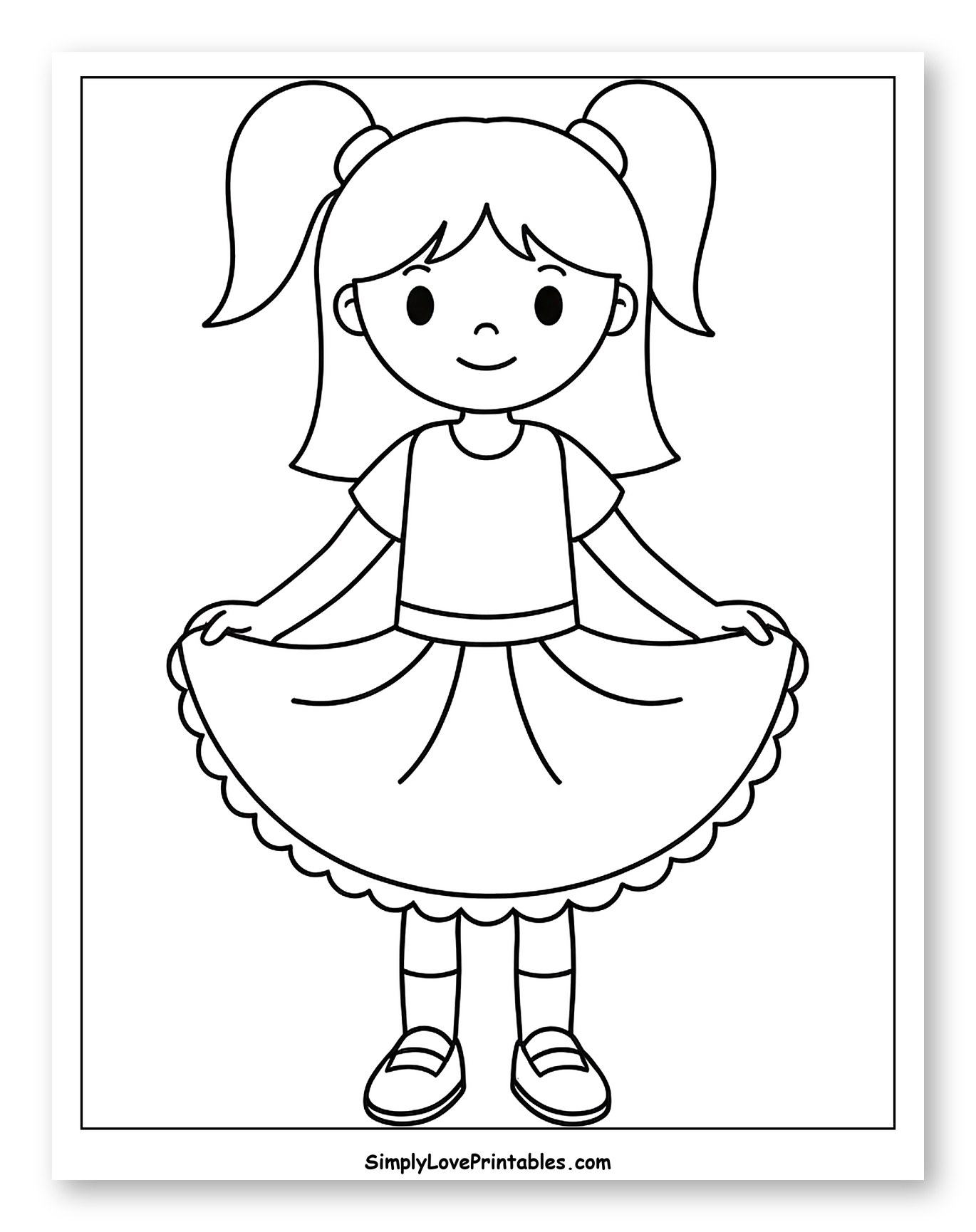 Girl in Pigtails Holding Her Skirt