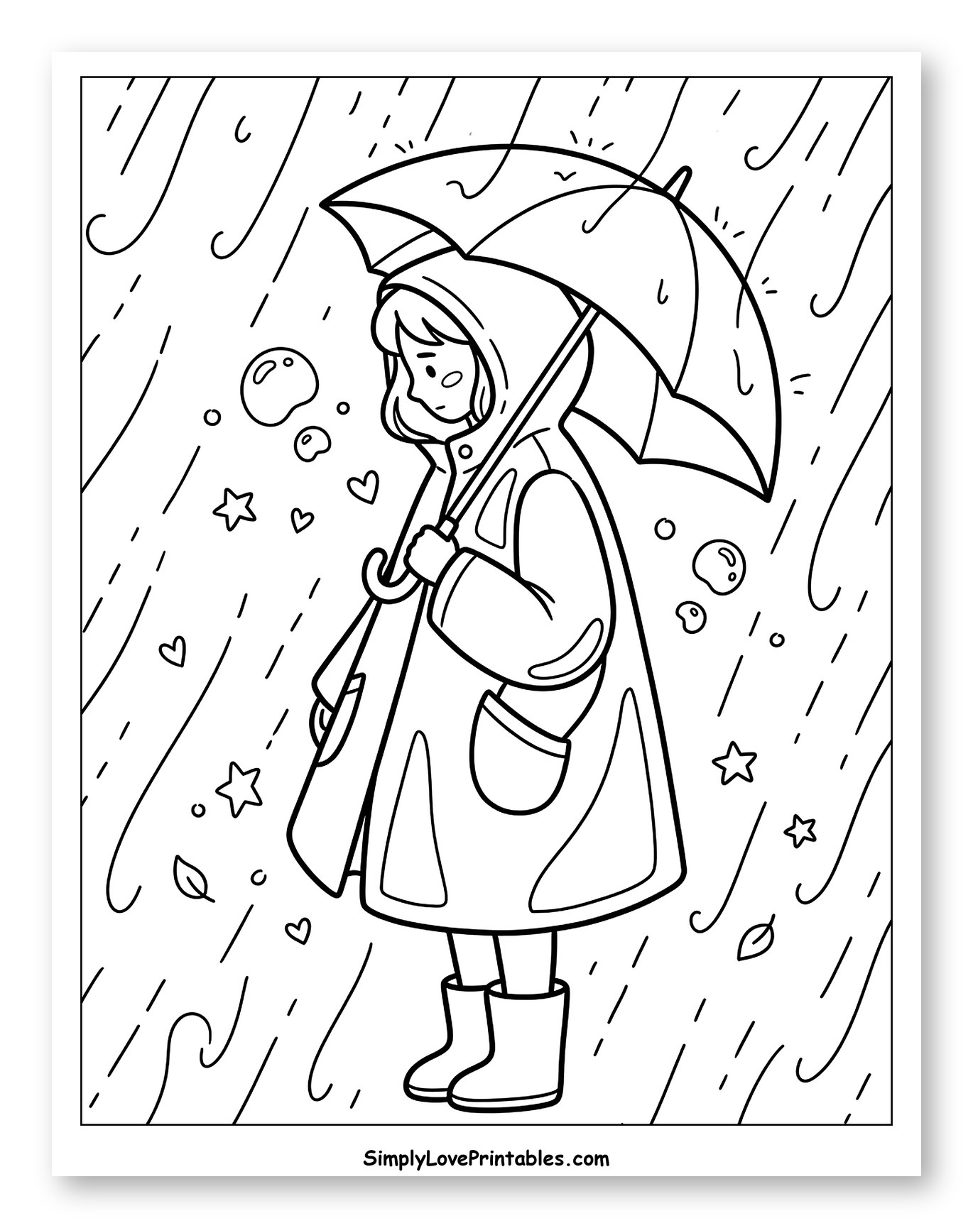 Girl in Raincoat with Umbrella in Rain