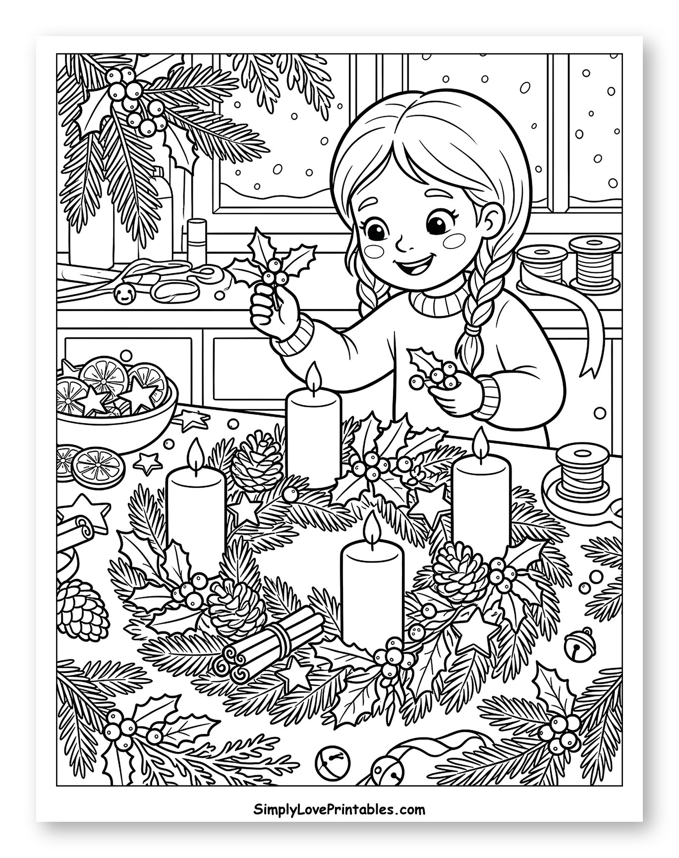 Girl Making an Advent Wreath by the Window