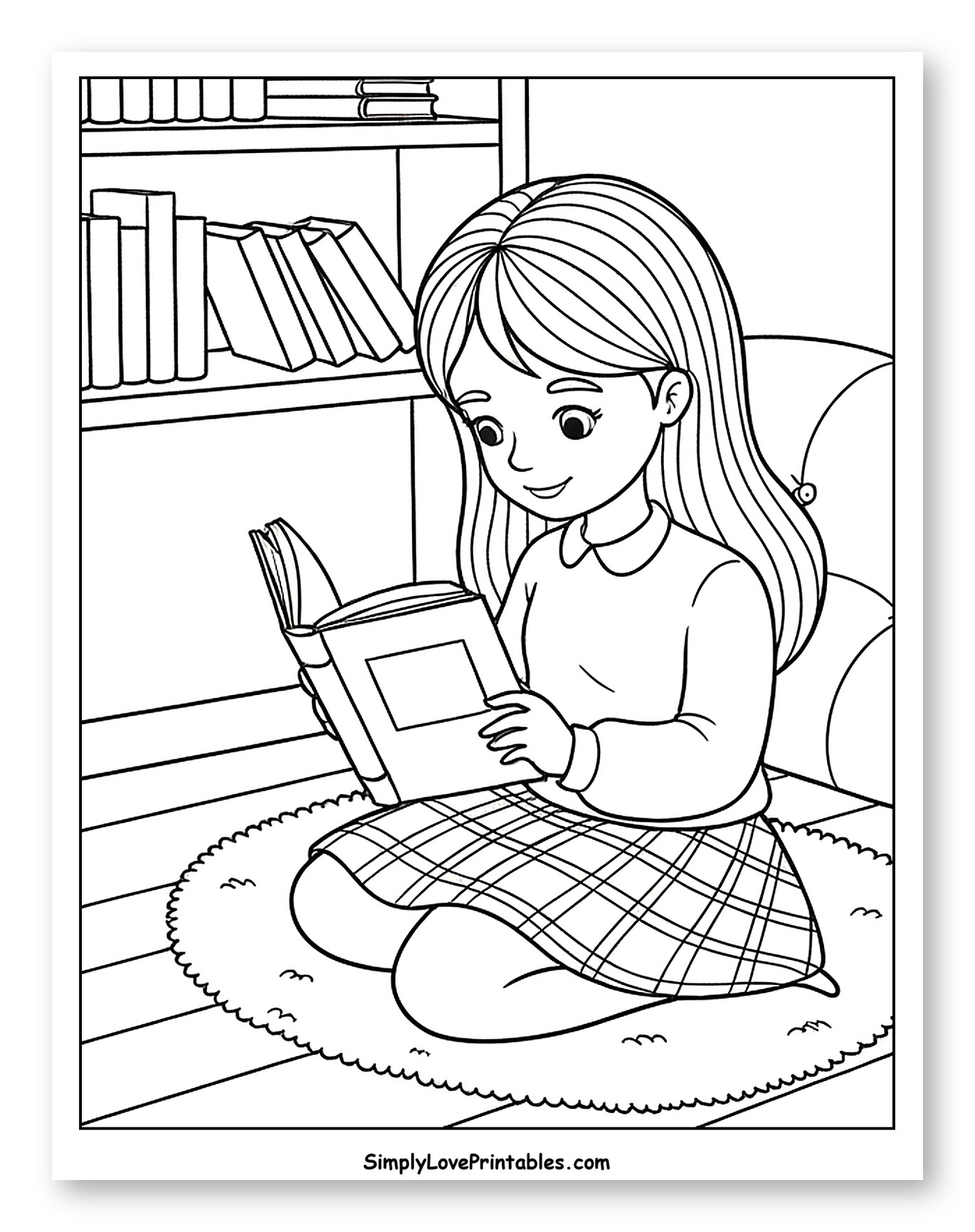 Girl Reading Book with Plaid Skirt