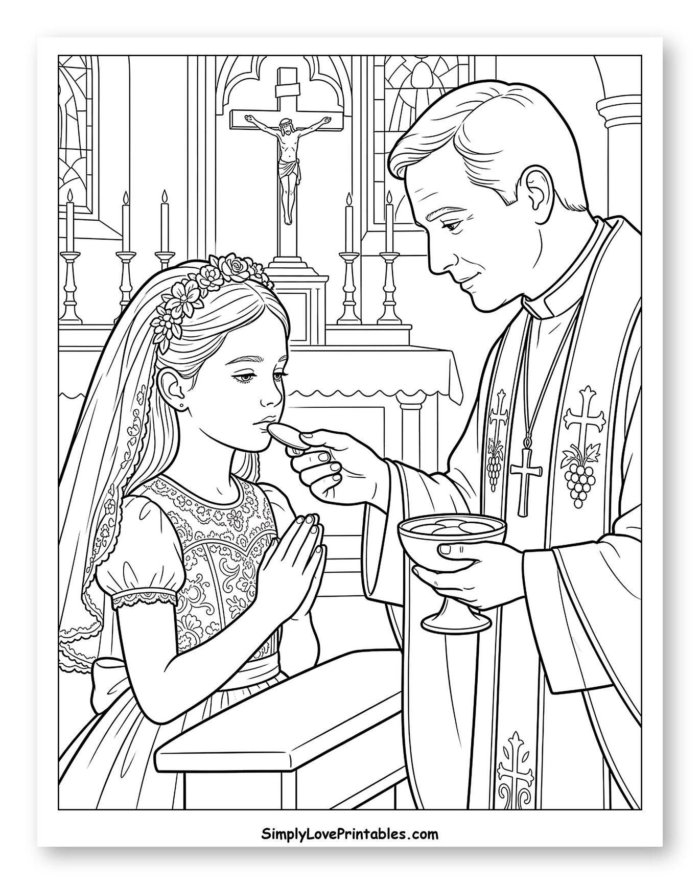 Girl Receiving First Communion from Priest