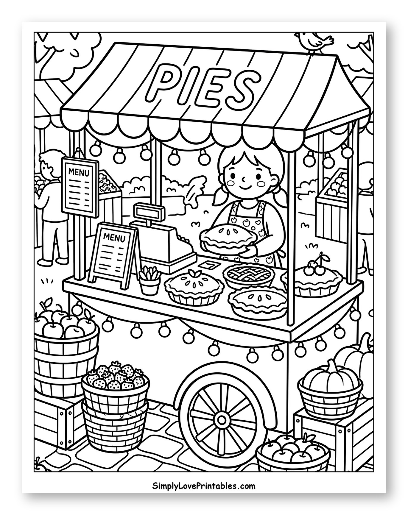 Girl Selling Pies at a Lively Outdoor Market