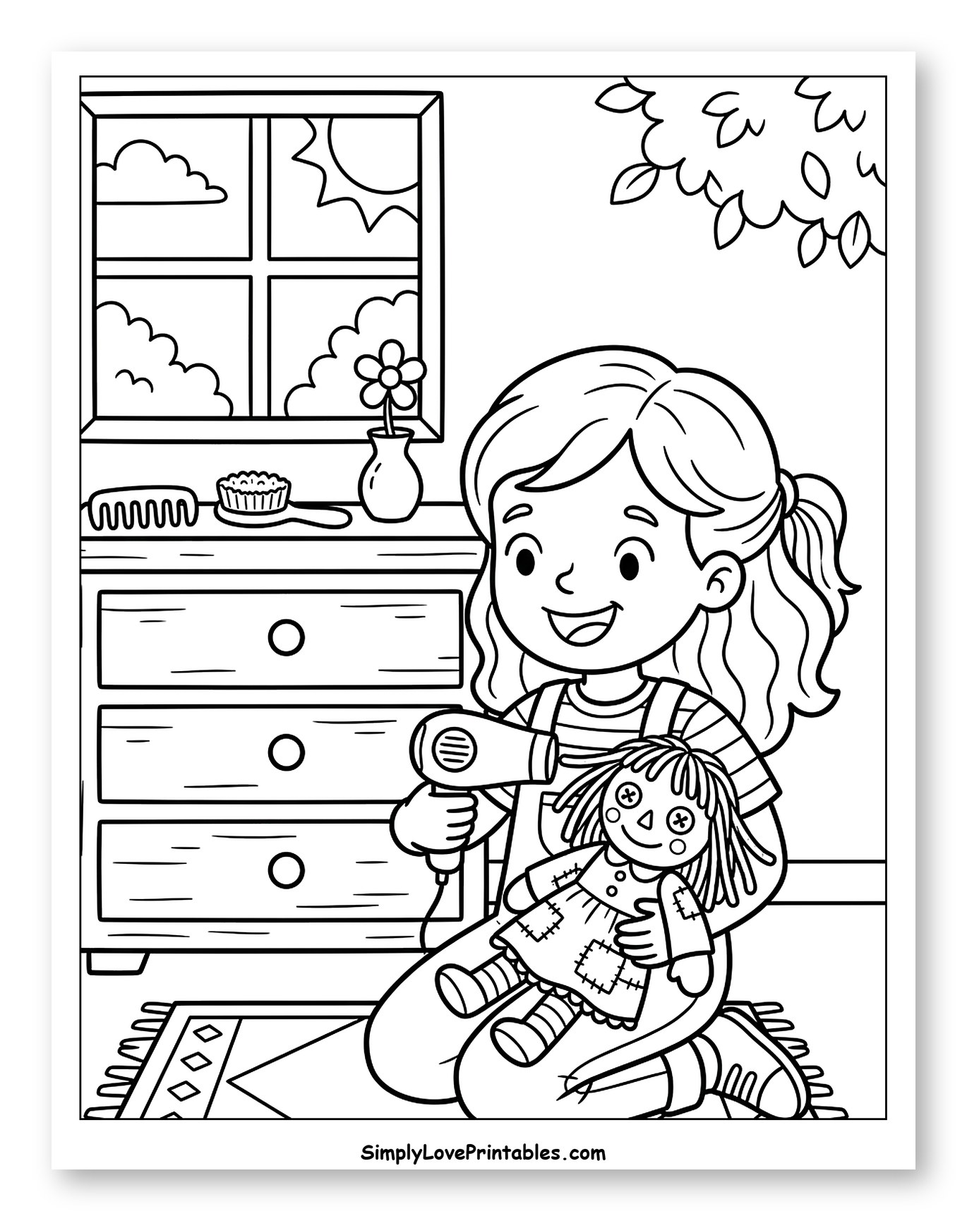 Girl Using Hair Dryer on Her Rag Doll to Color for Kids