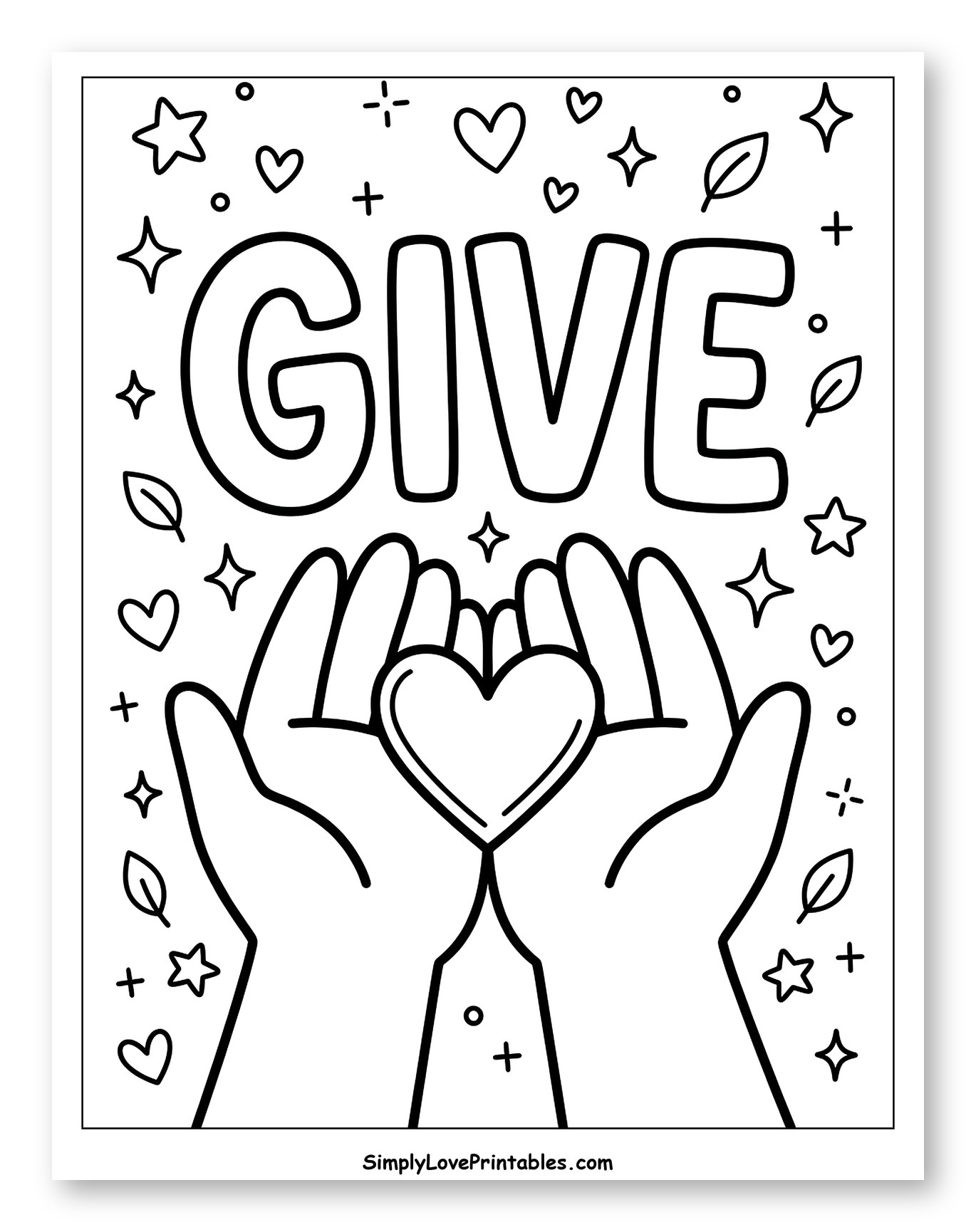 GIVE Text with Hands Holding a Heart to Color for Adults