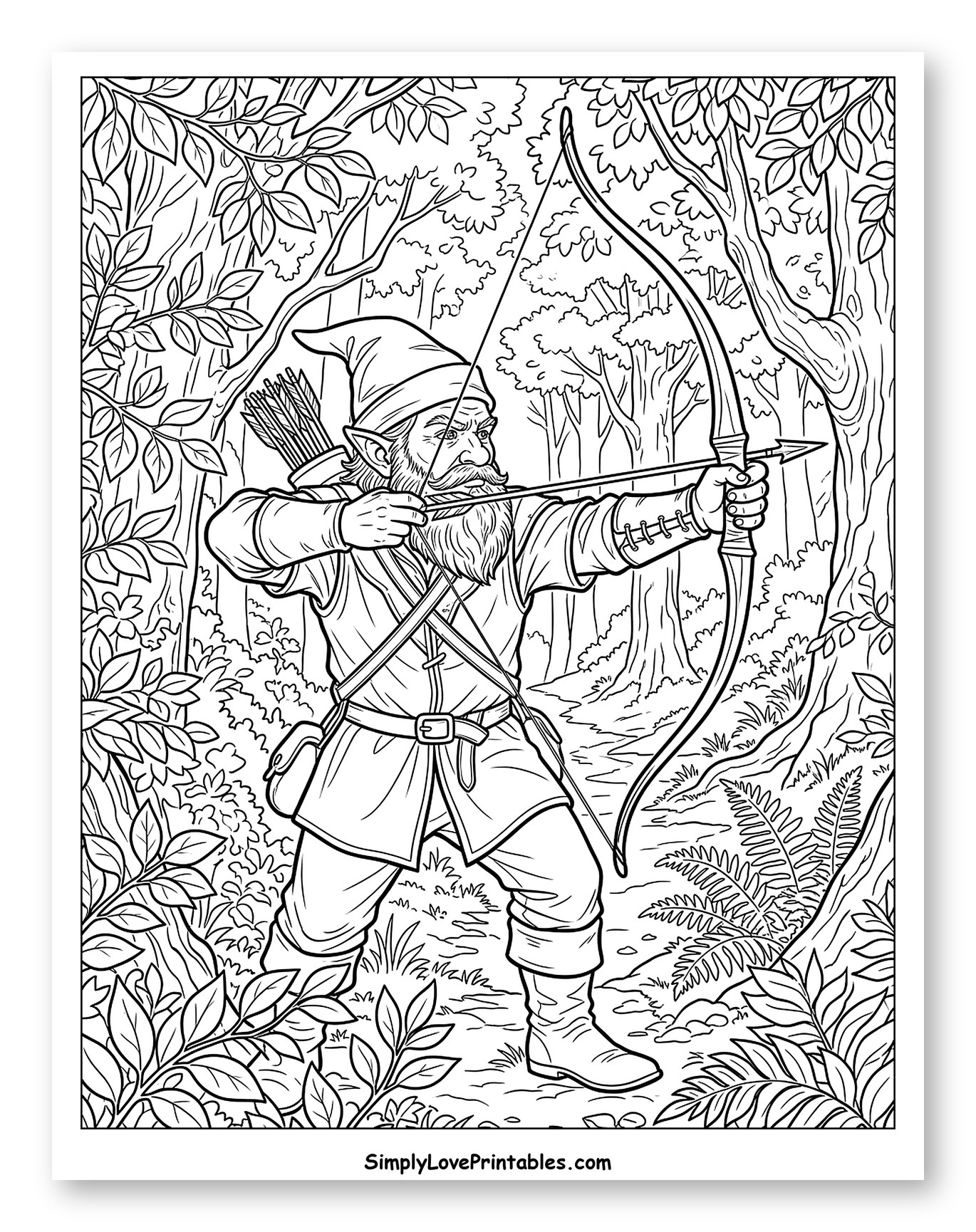 Gnome Archer Aiming Bow in Forest