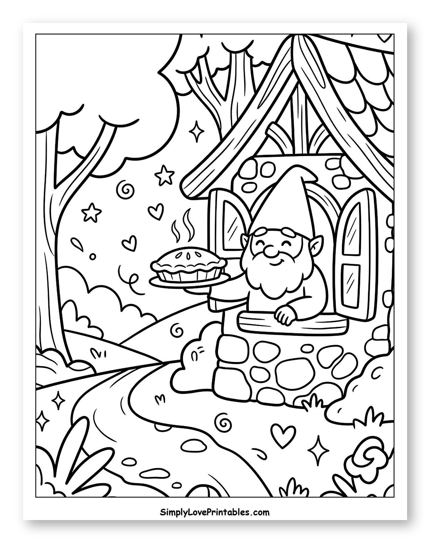 Gnome Serving Hot Pie from a Cozy House