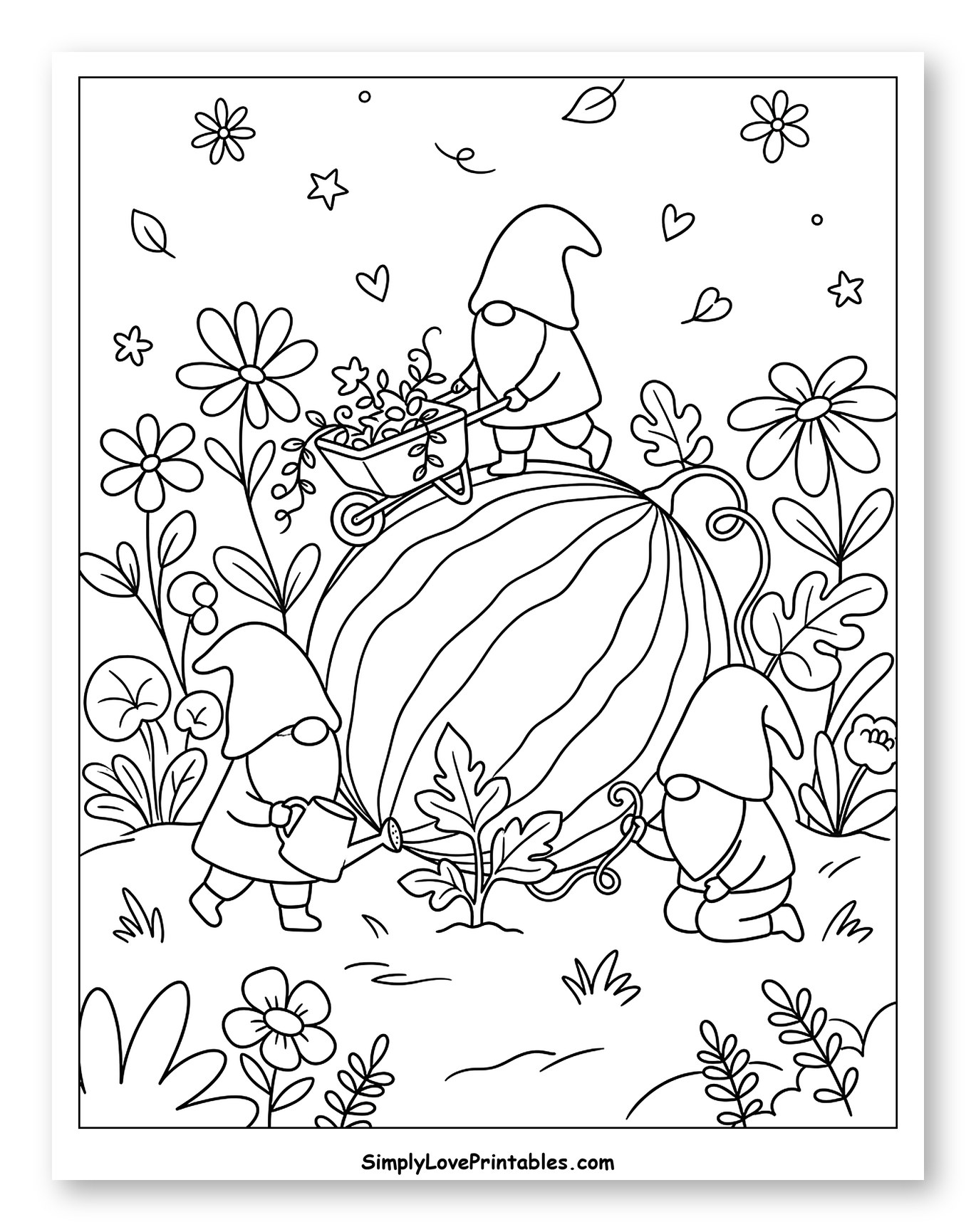 Gnomes Gardening Around a Large Watermelon