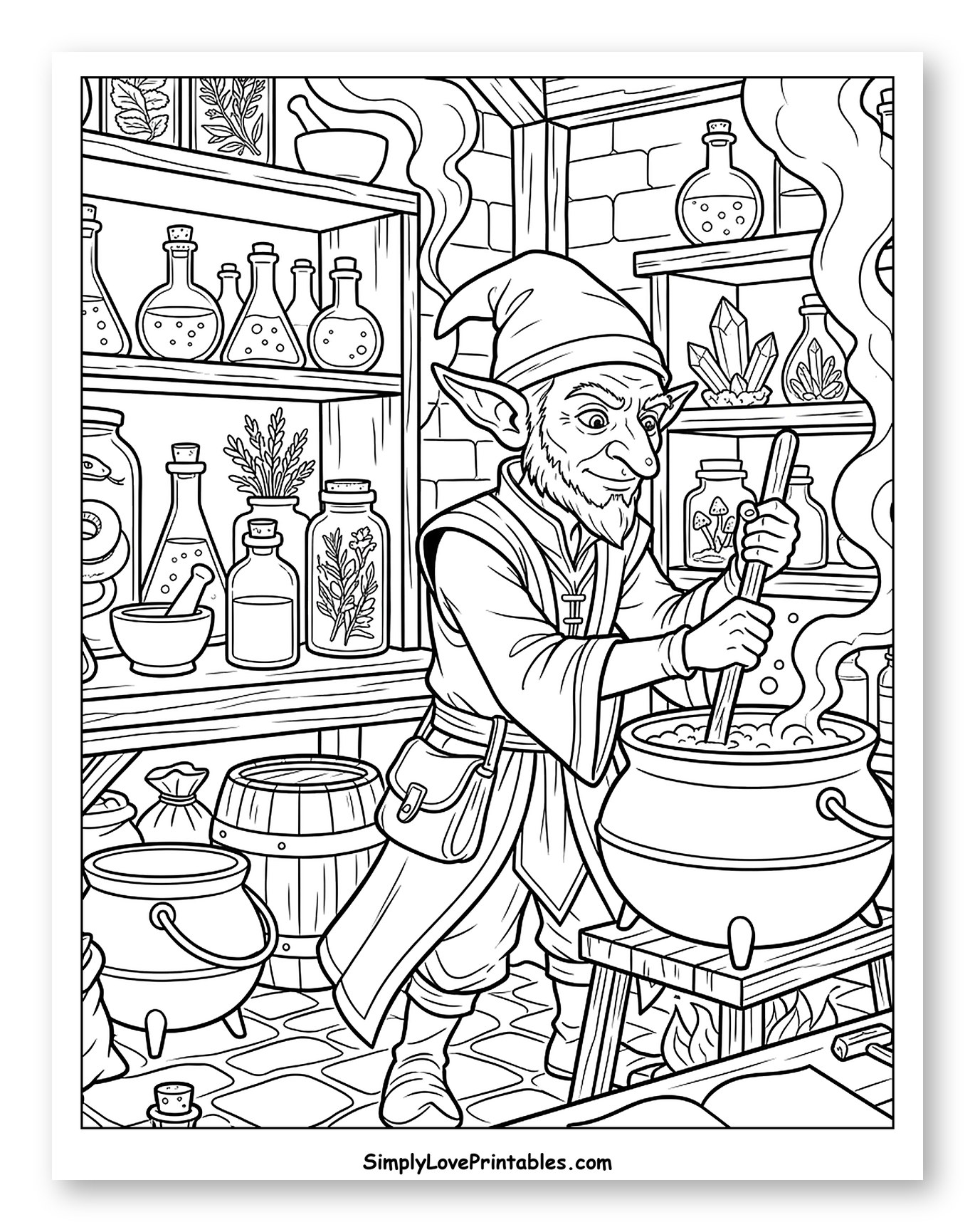 Goblin Alchemist Brewing Potion in Workshop