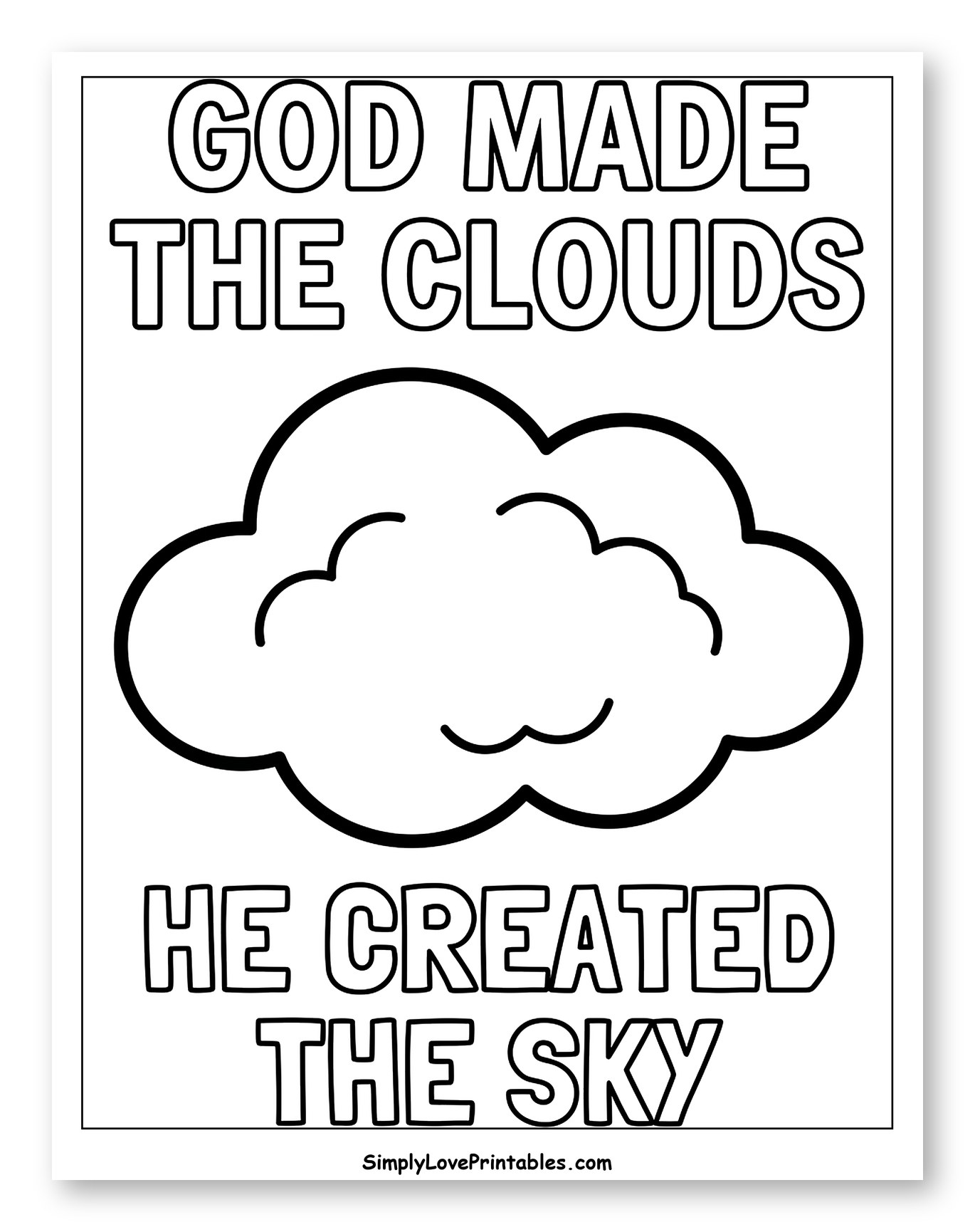 God Made the Clouds and Sky Coloring Page for Toddlers