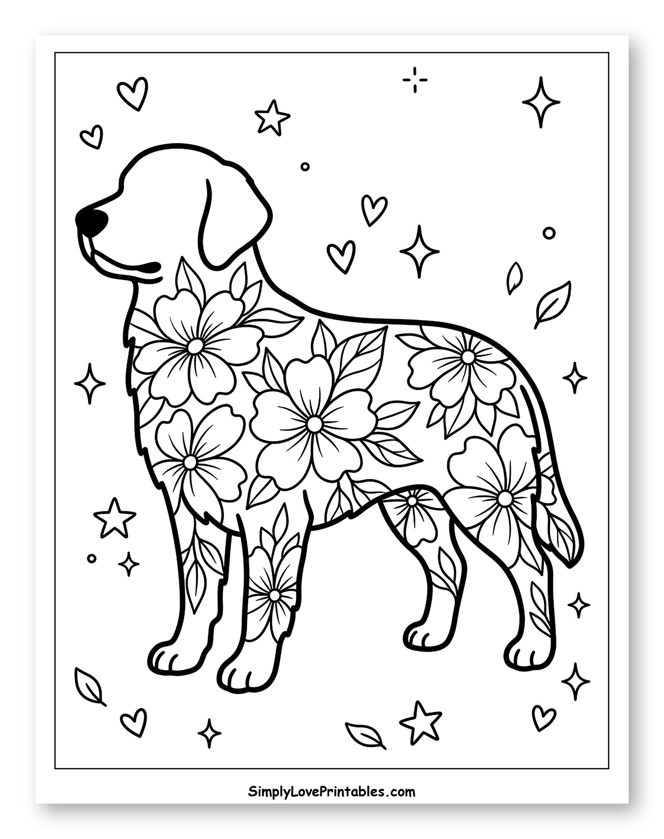 Golden Retriever Adorned with Flowers and Stars