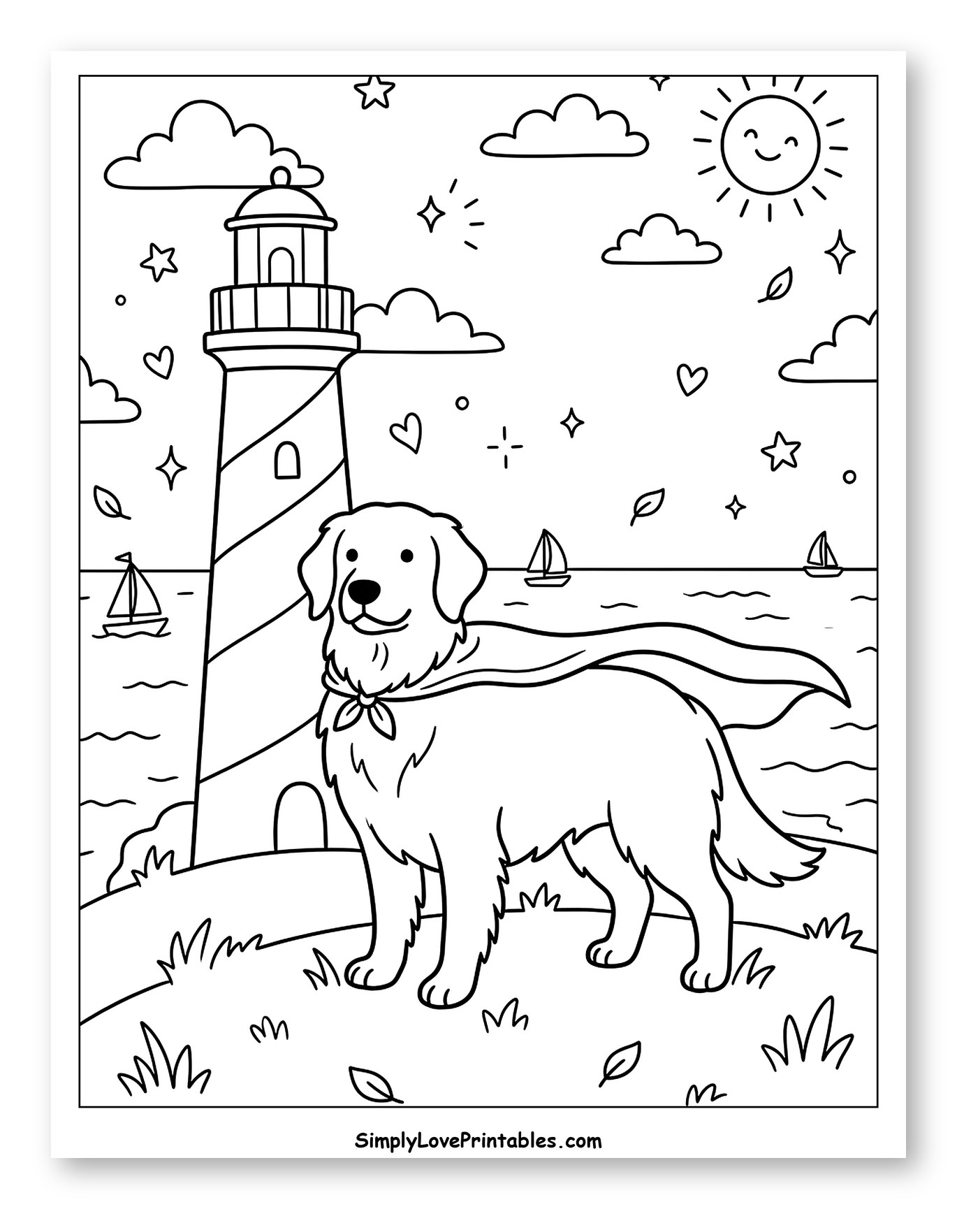 Golden Retriever Superhero at the Lighthouse to Color for Adults