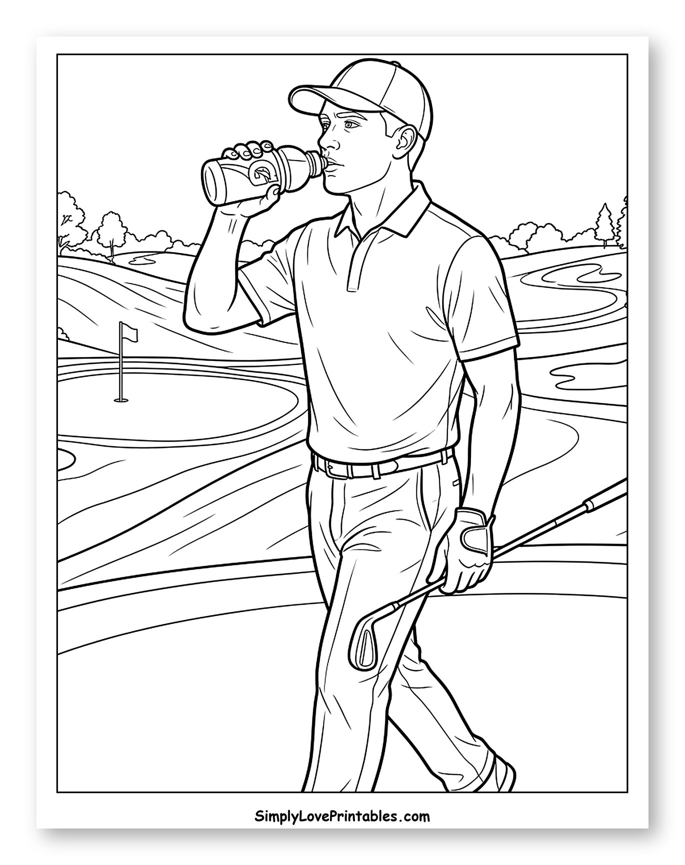 Golfer Drinking From Bottle on Course