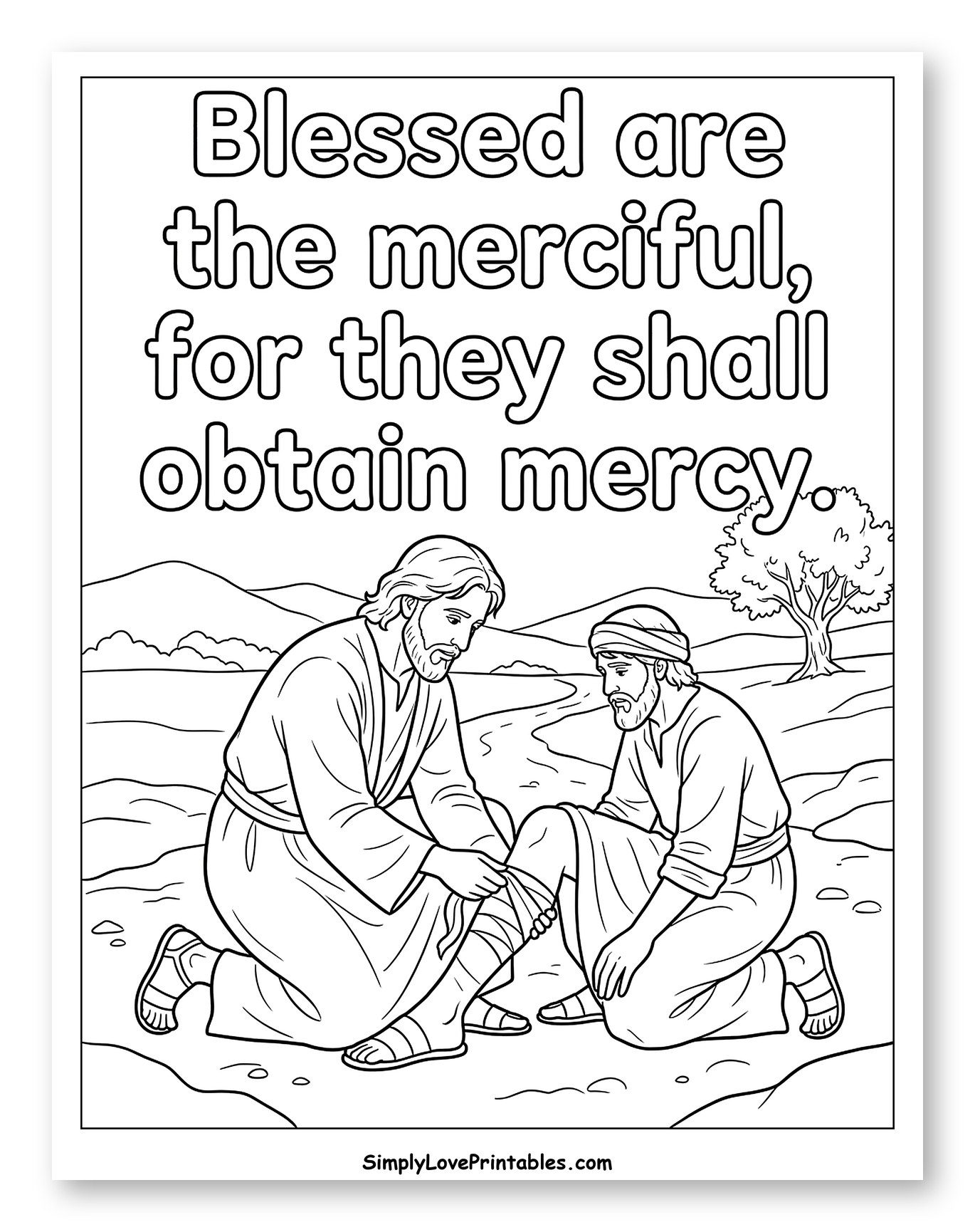 Good Samaritan Helping an Injured Traveler Coloring Sheet