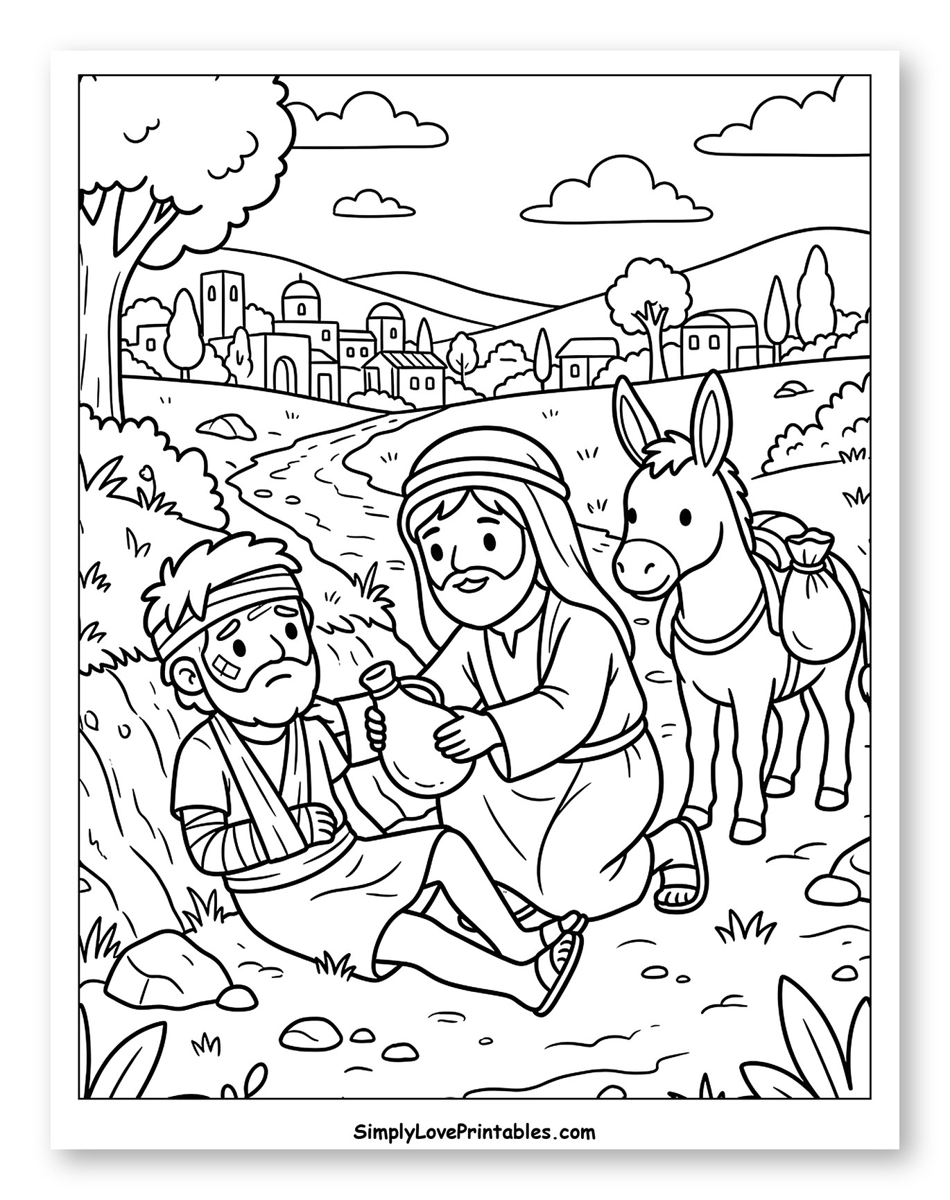 Good Samaritan Helping an Injured Traveler to Color for Kids