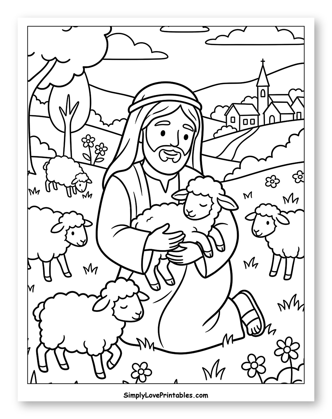 Good Shepherd Cradling a Lamb to Color for Kids