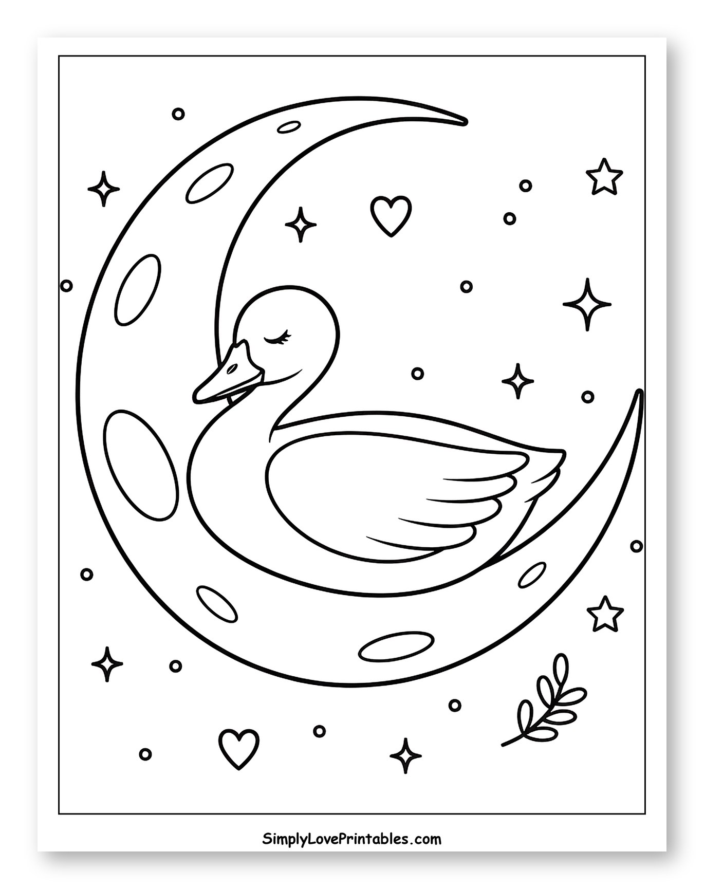 Goose Sleeping on a Moon and Stars to Color for Adults