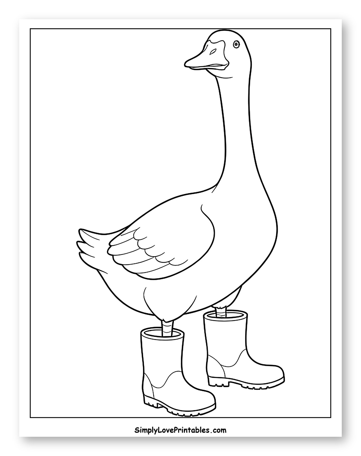 Goose Wearing Rain Boots Coloring Sheet for Toddlers