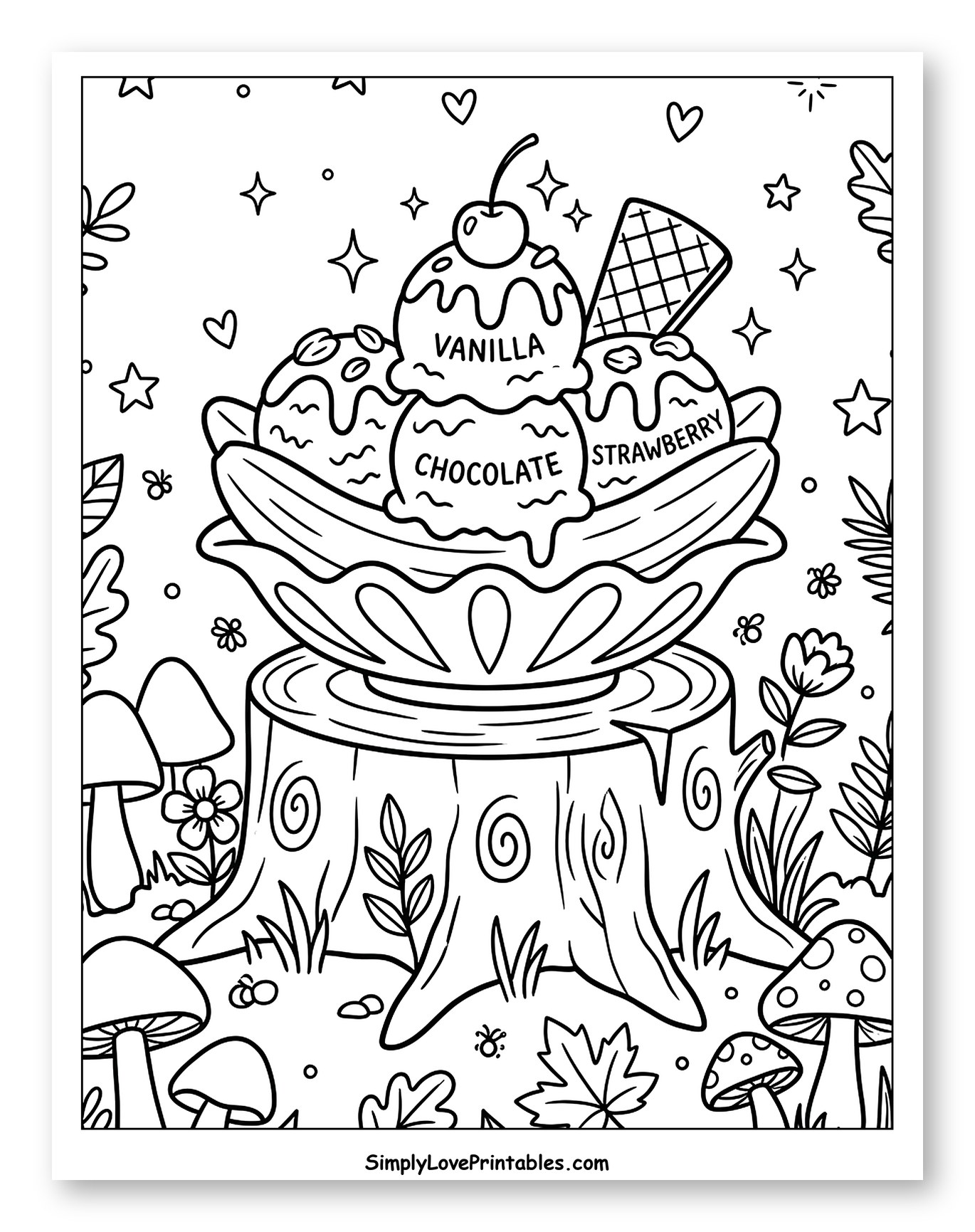 Gourmet Banana Split in a Forest Setting