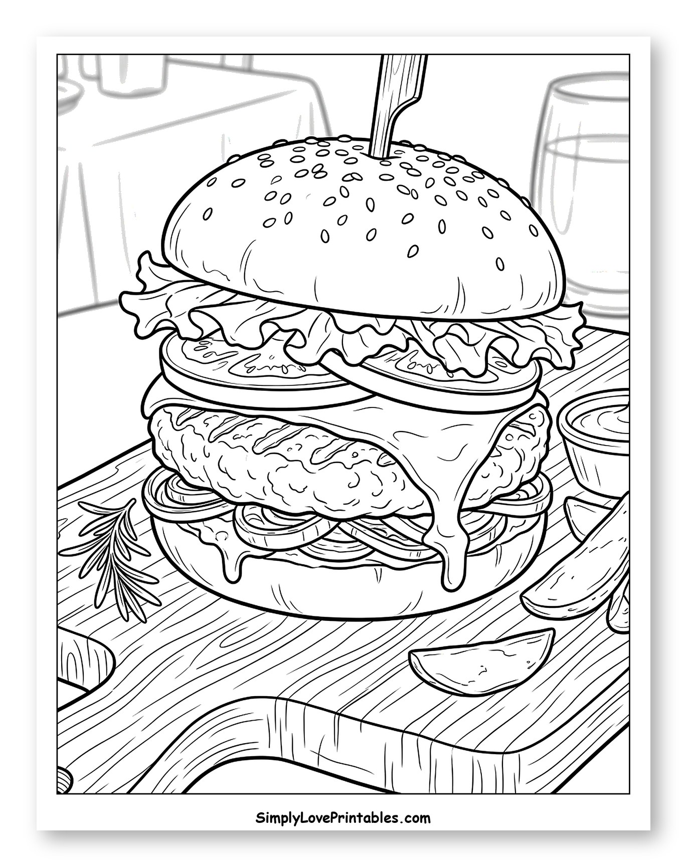 Gourmet Burger on a Wooden Board
