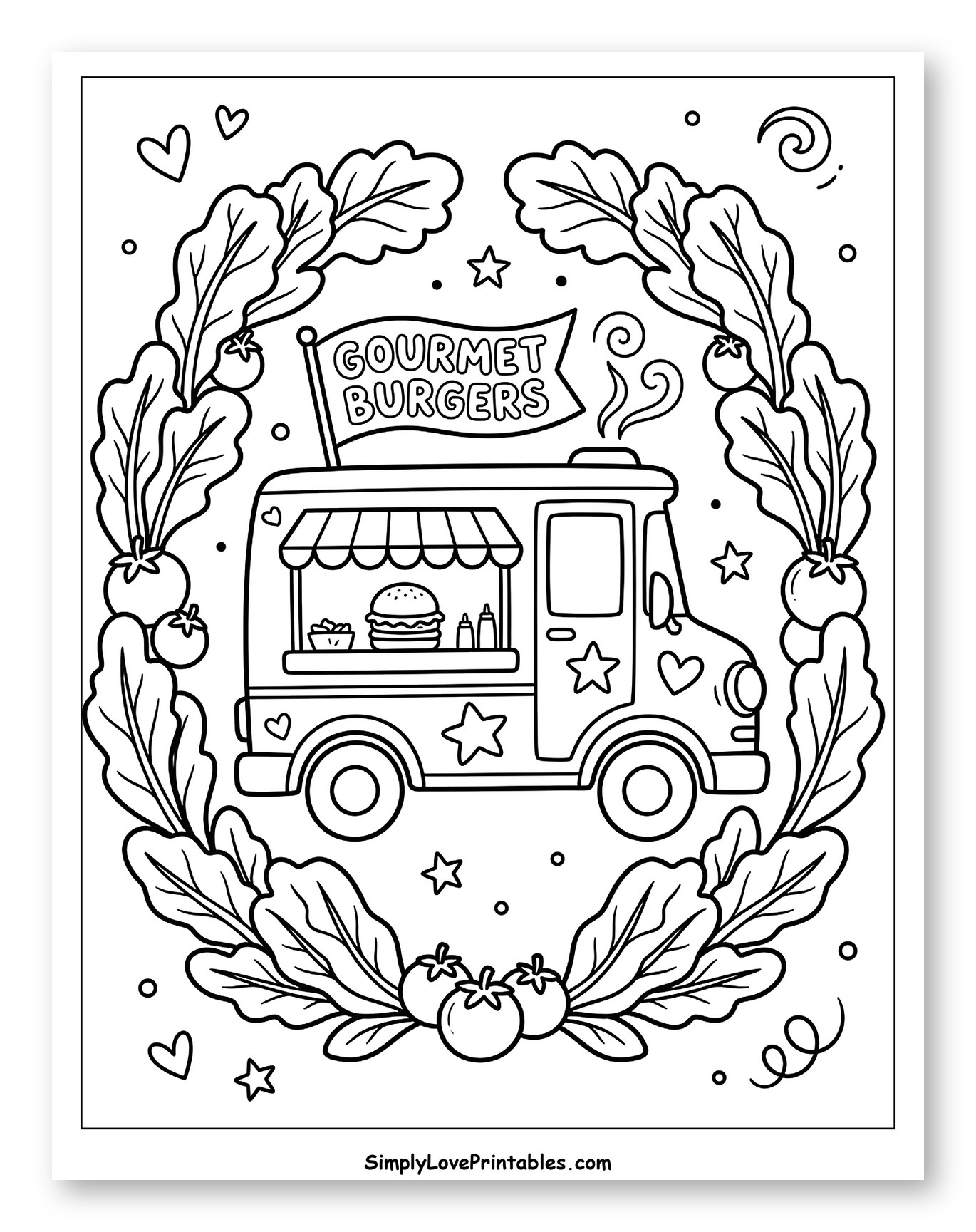 Gourmet Burgers Food Truck with Vegetable Wreath