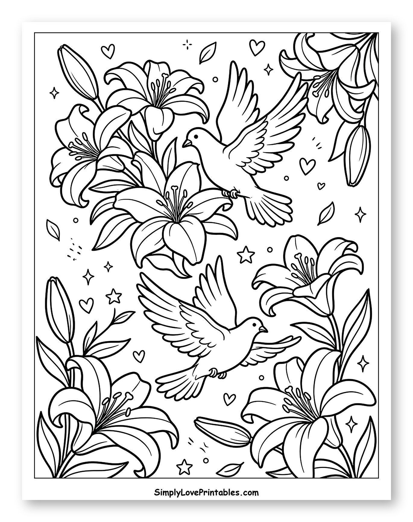Graceful Doves with Elegant Lilies to Color for Adults