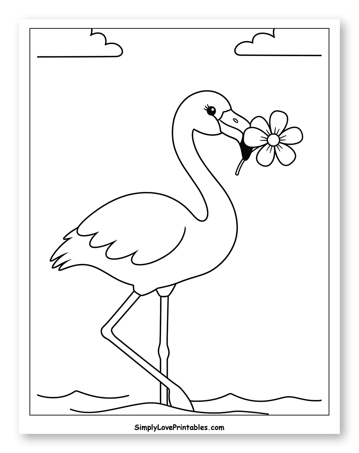 Graceful Flamingo with a Flower in its Beak