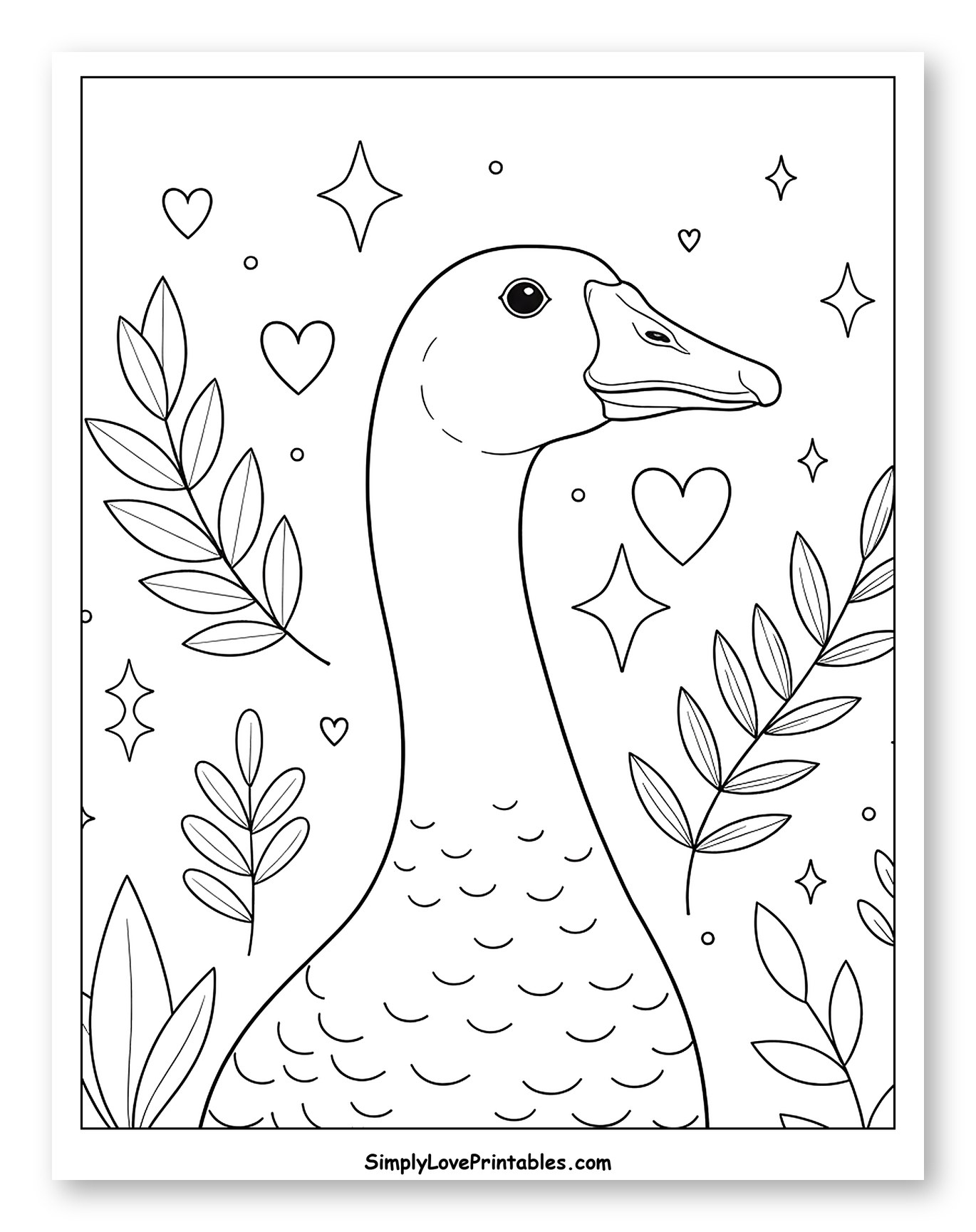 Graceful Goose Head and Neck Surrounded by Botanicals