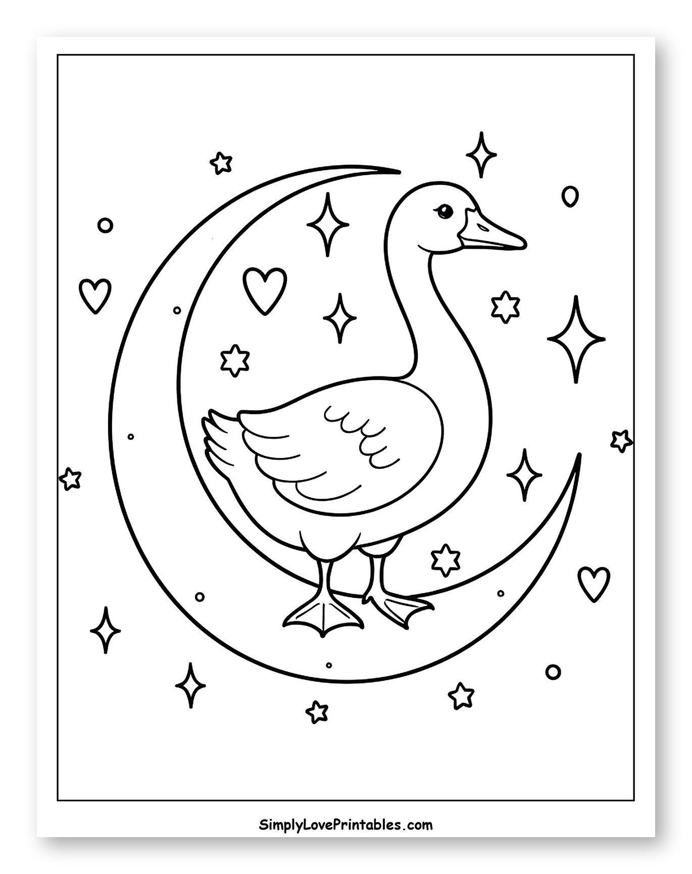 Graceful Goose Sitting on a Crescent Moon