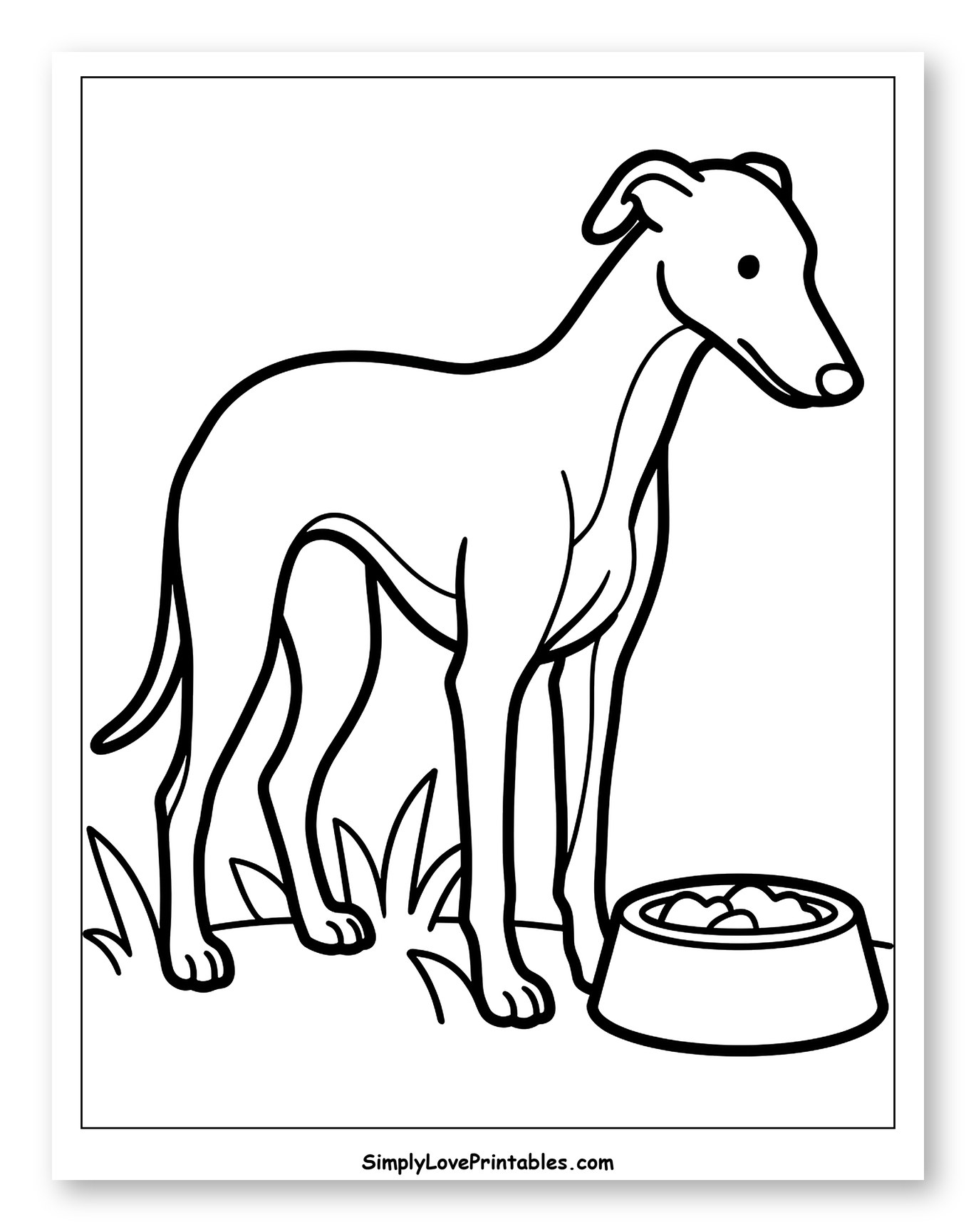 Graceful Greyhound Dog and Food Bowl Coloring Sheet for Toddlers
