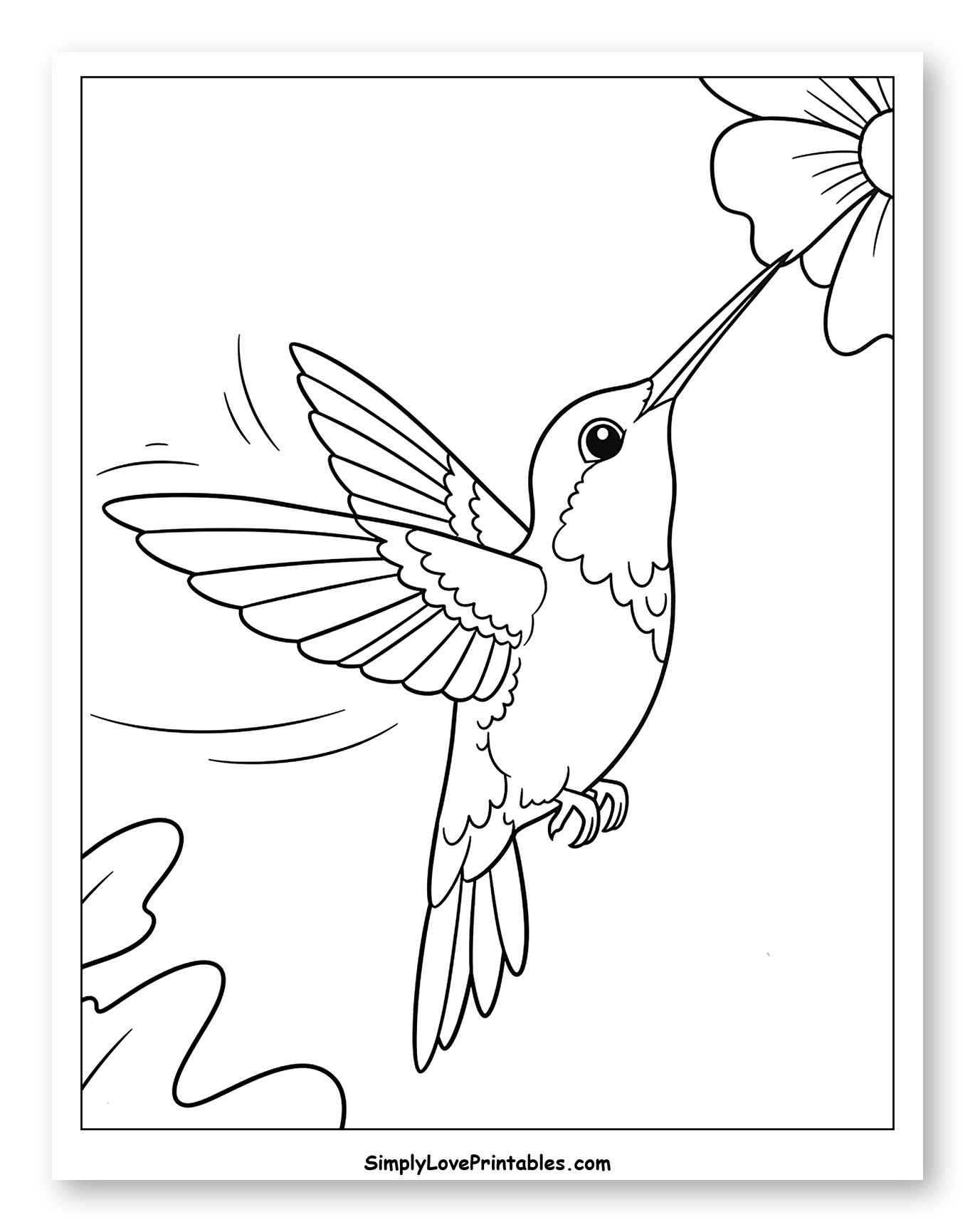 Graceful Hummingbird Feeding on a Flower Coloring Sheet for Toddlers