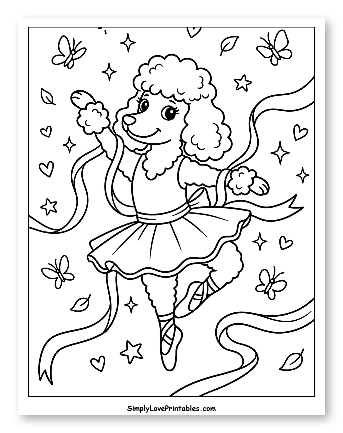 Graceful Poodle Ballerina with Flowing Ribbons