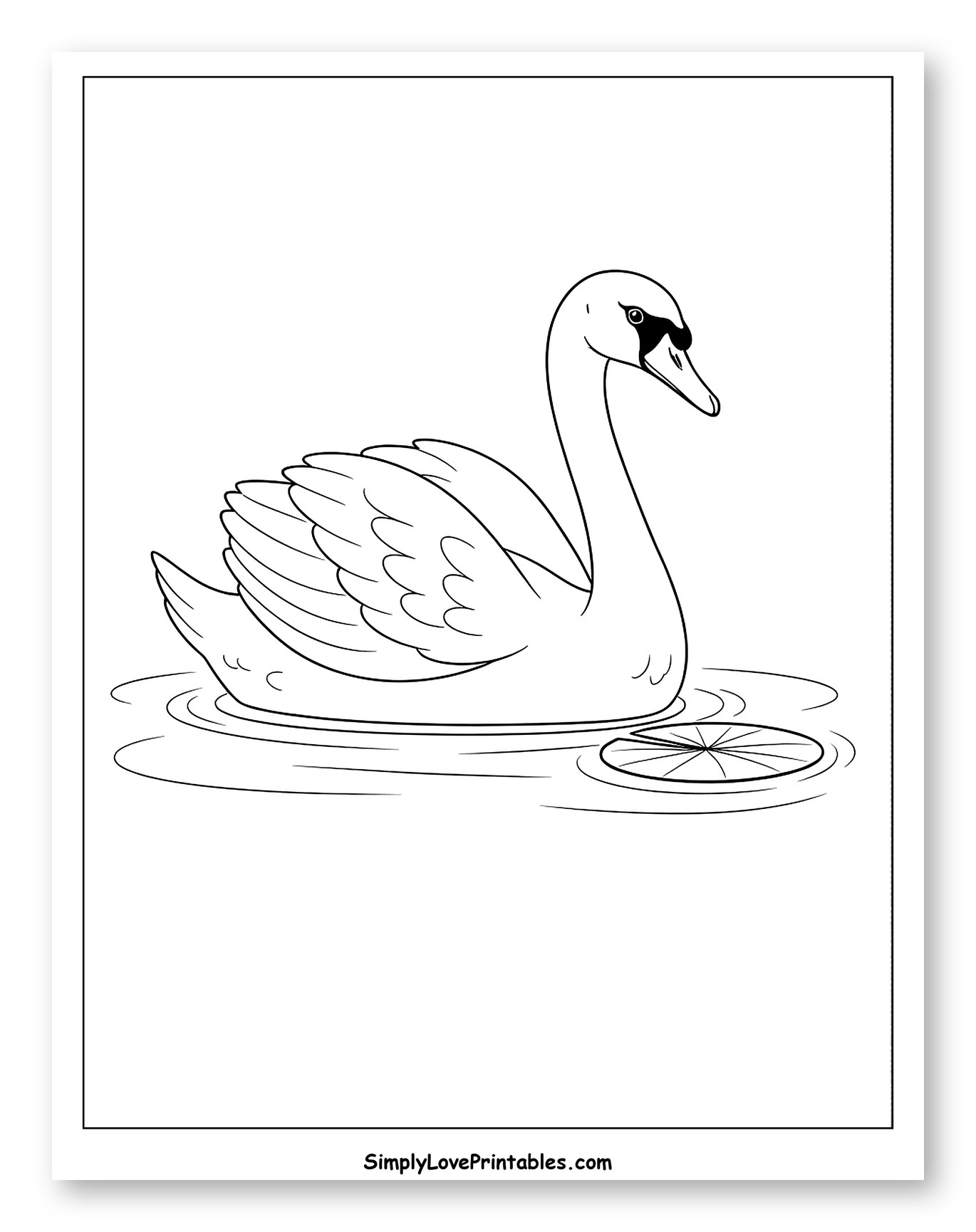 Graceful Swan Floating Next to Lily Pad