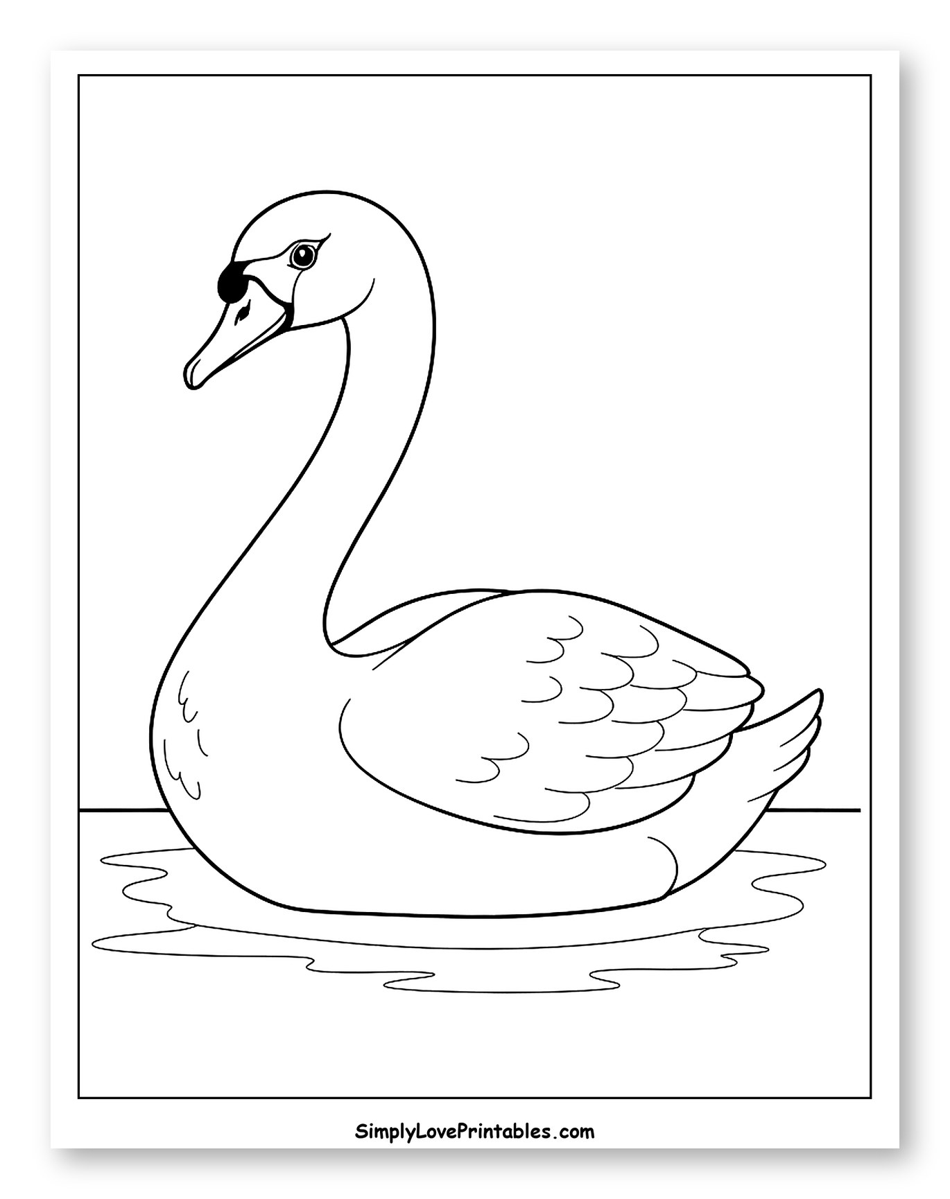 Graceful Swan Floating on Water Coloring Page for Toddlers