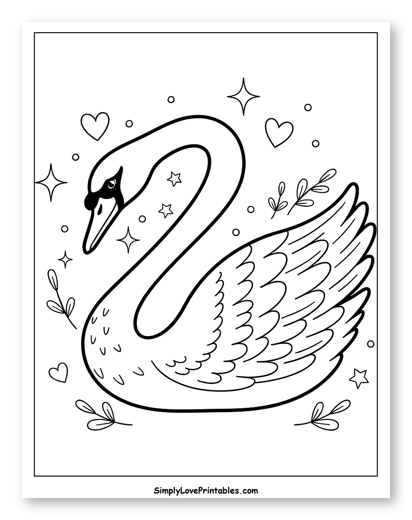 Graceful Swan with Sparkles and Leaves