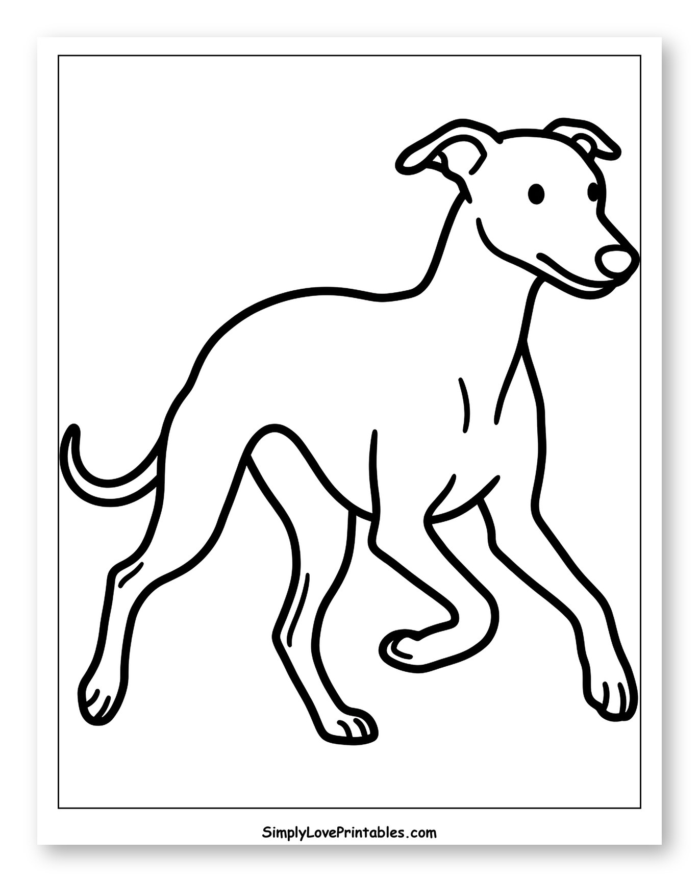 Graceful Whippet Dog Trotting Coloring Sheet for Toddlers