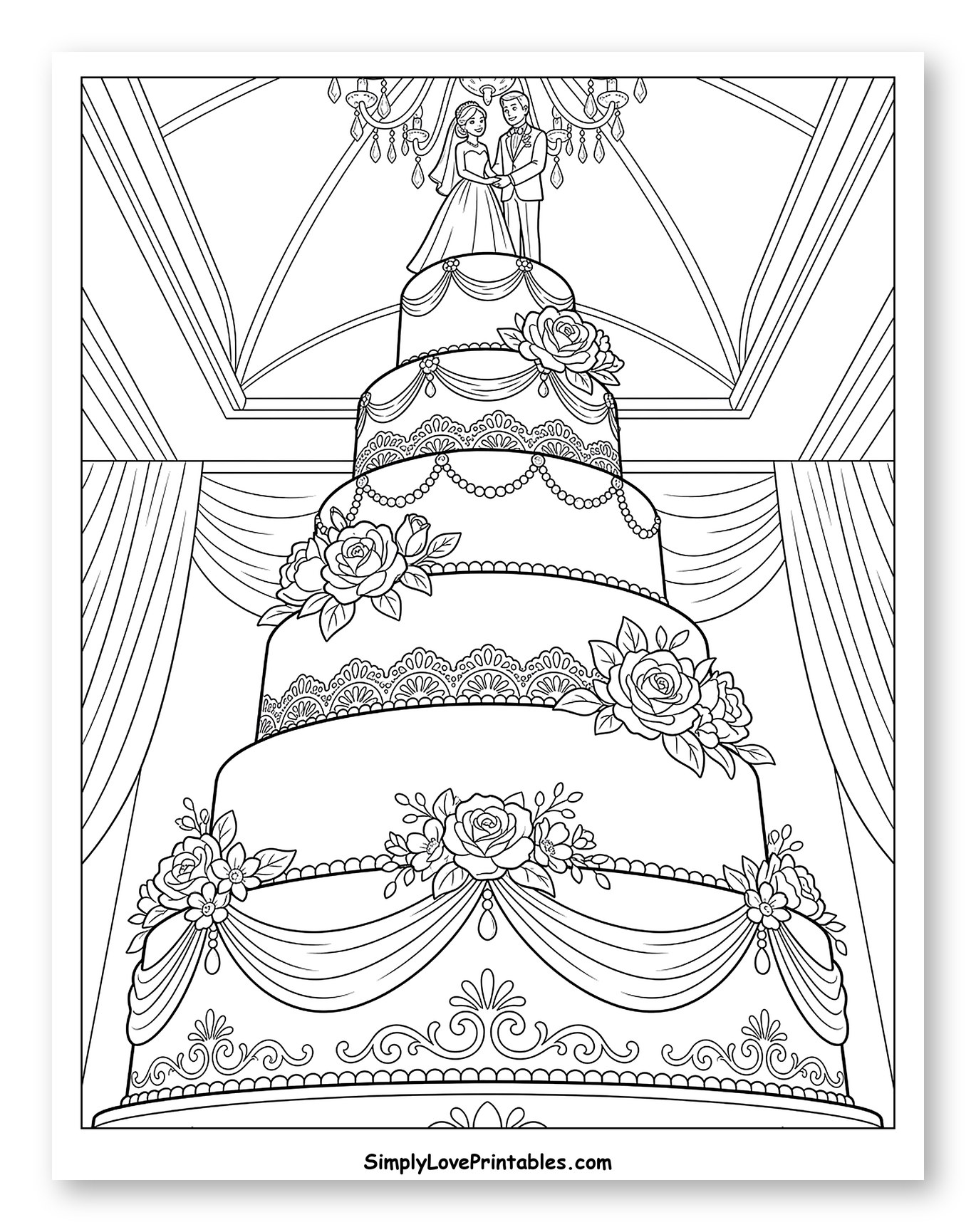 Grand Five-Tier Wedding Cake with Topper