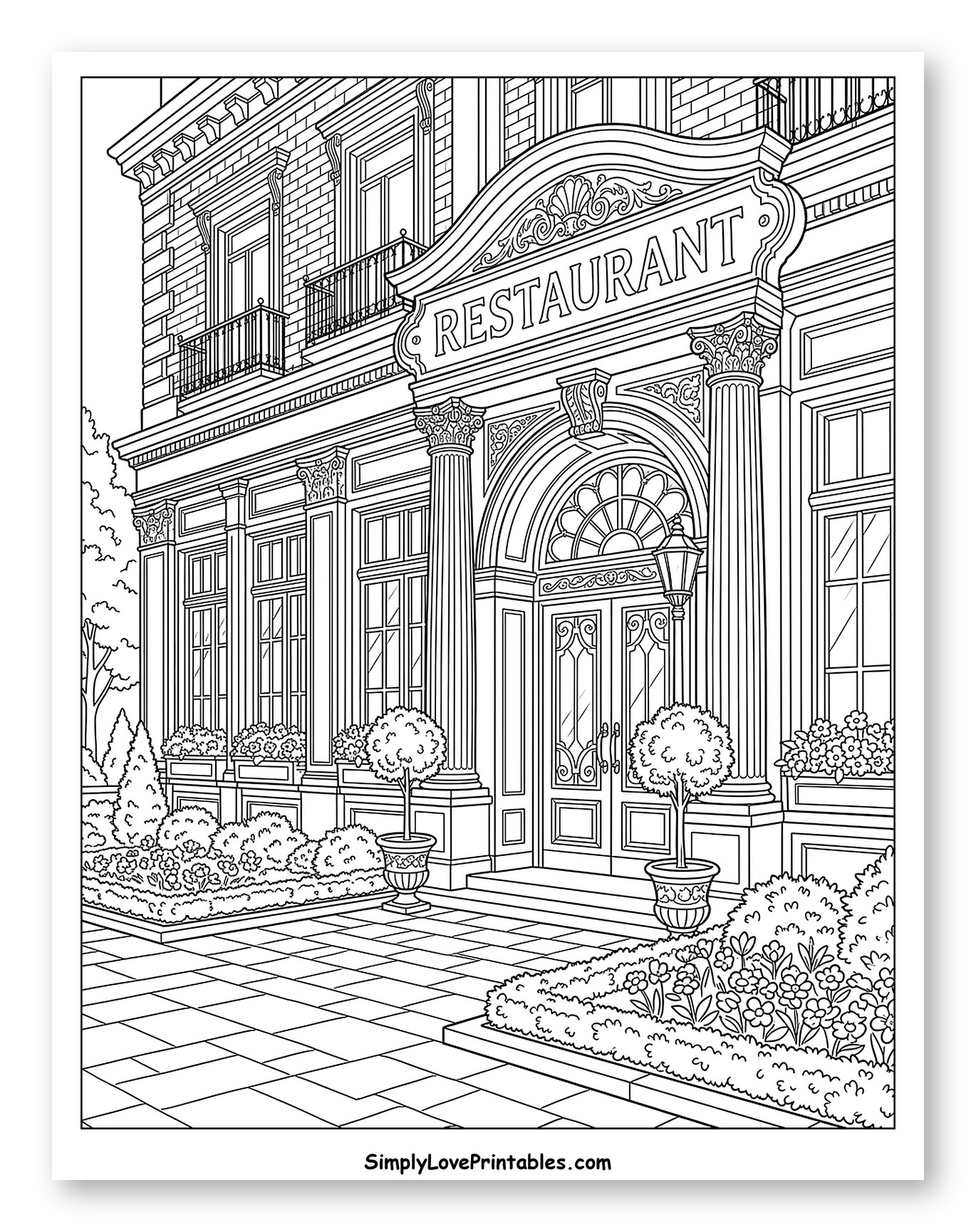 Grand Restaurant Entrance with Landscaped Garden to Color