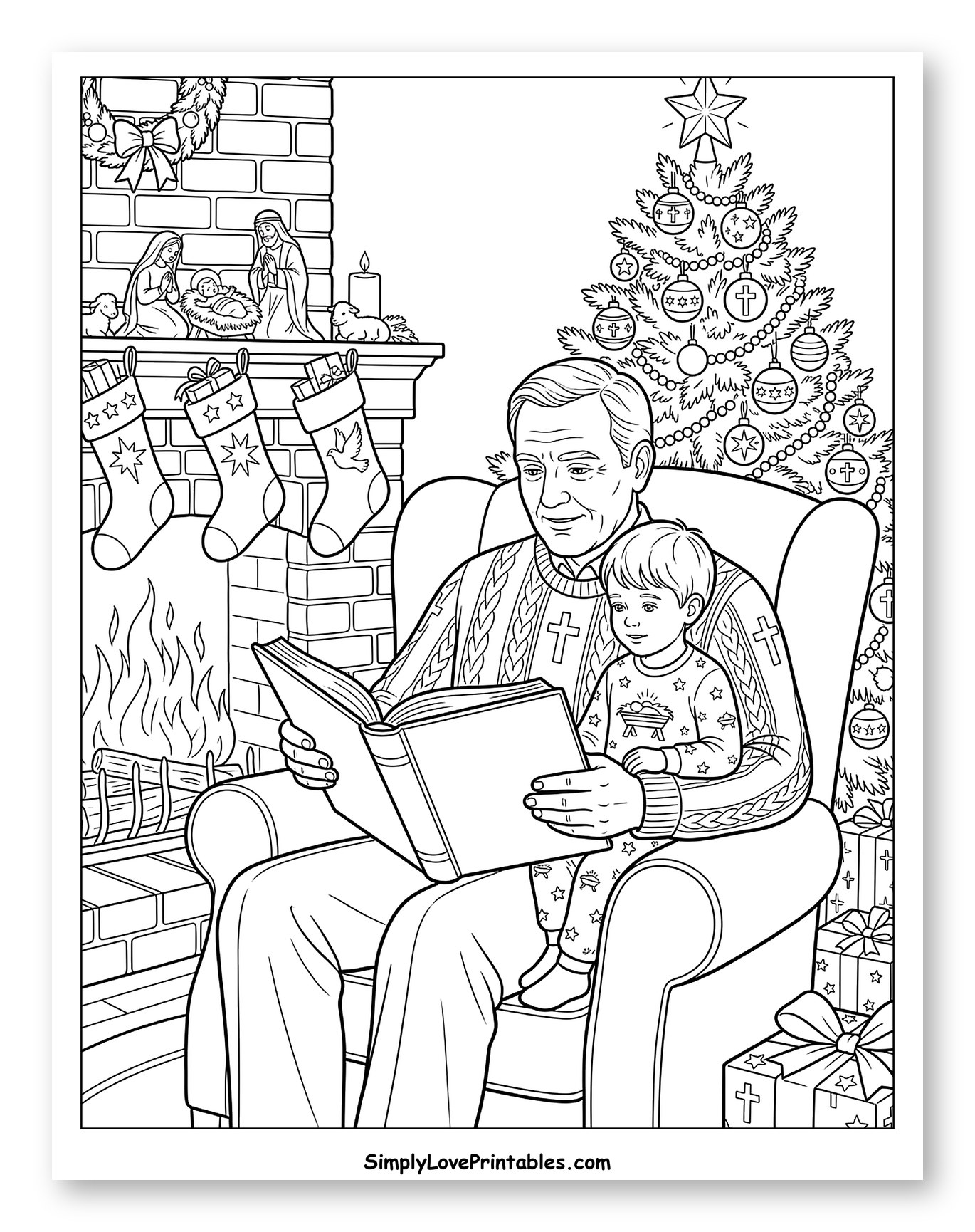 Grandfather Reads Christmas Story to Child