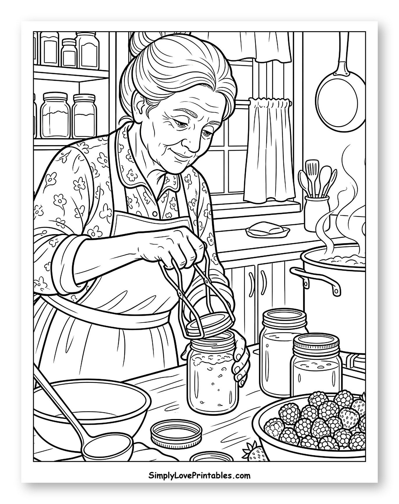 Grandma Canning Jars of Fruit