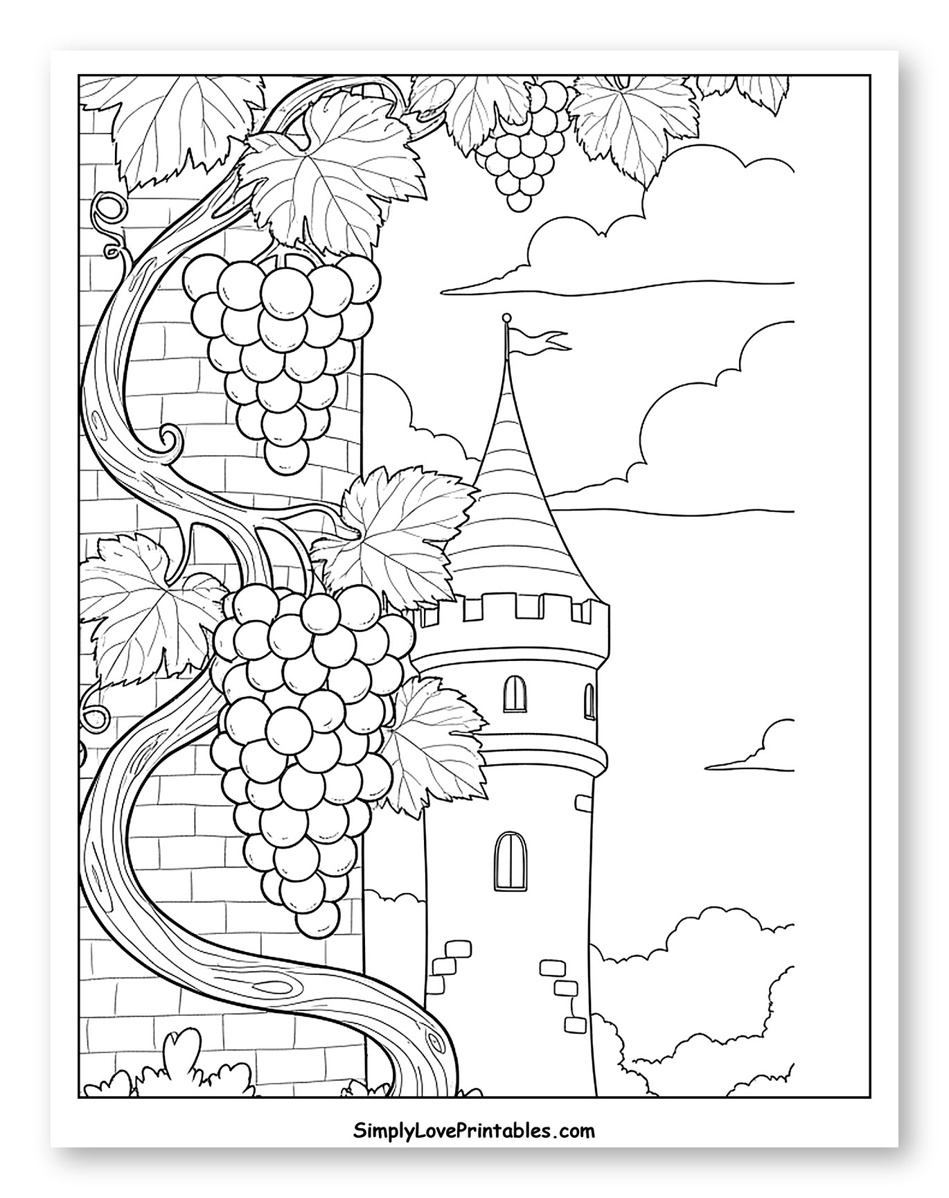 Grape Vines on a Castle Wall Coloring Page for Kids