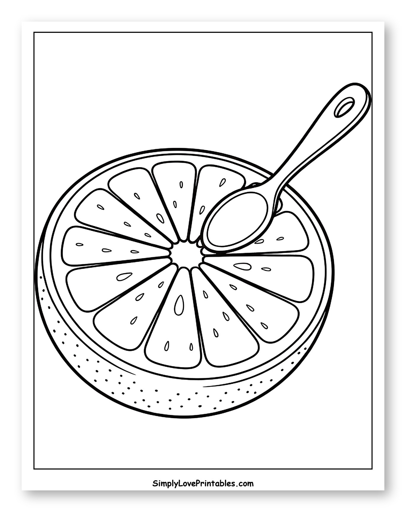Grapefruit Slice with a Spoon to Color for Toddlers