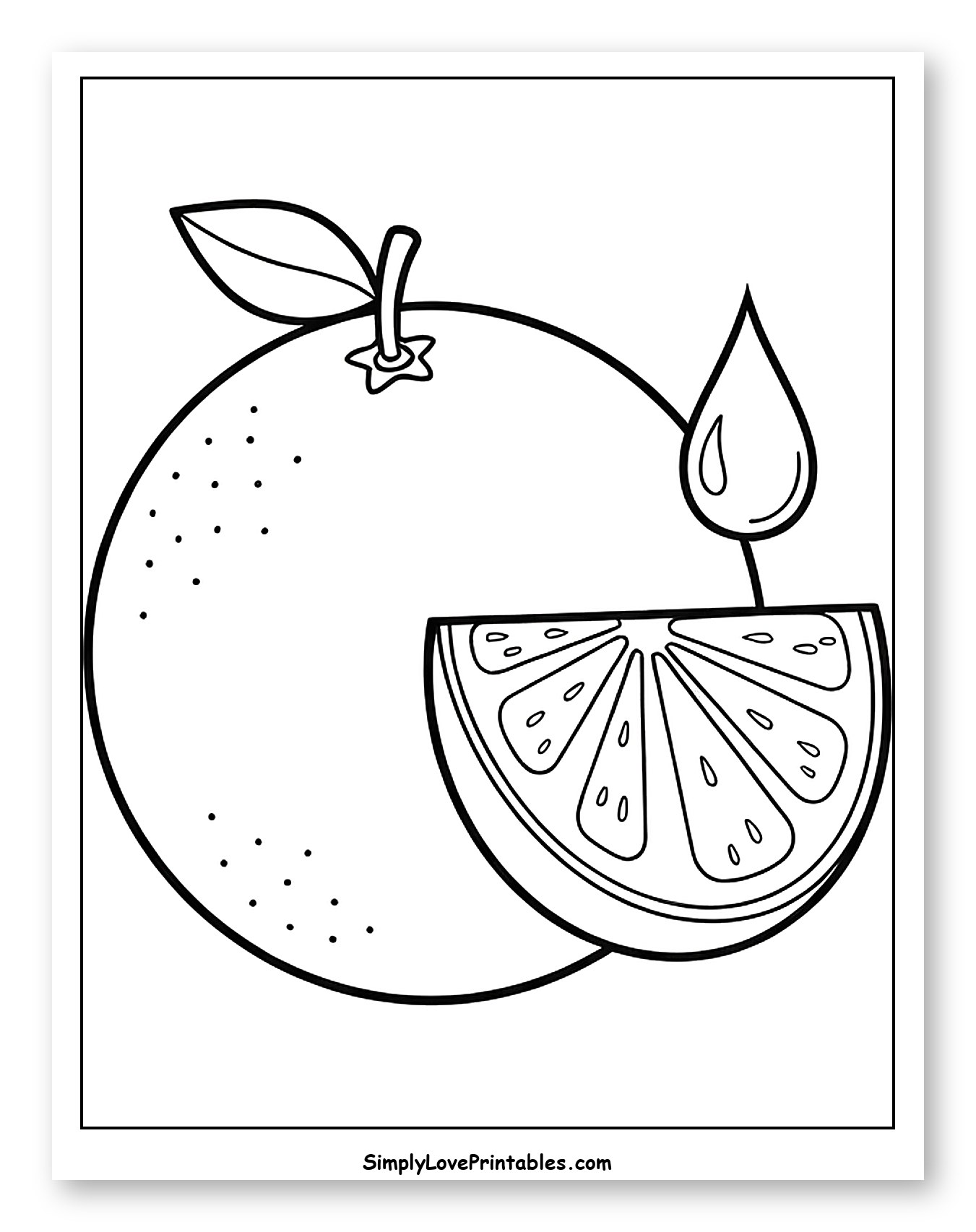 Grapefruit with a Slice and Juice Droplet Coloring Page for Toddlers