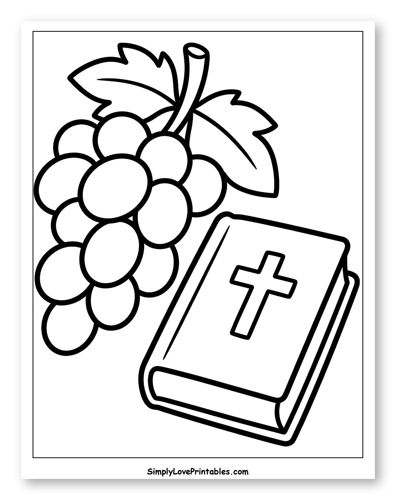 Grapes and Bible with Cross Coloring Sheet for Toddlers