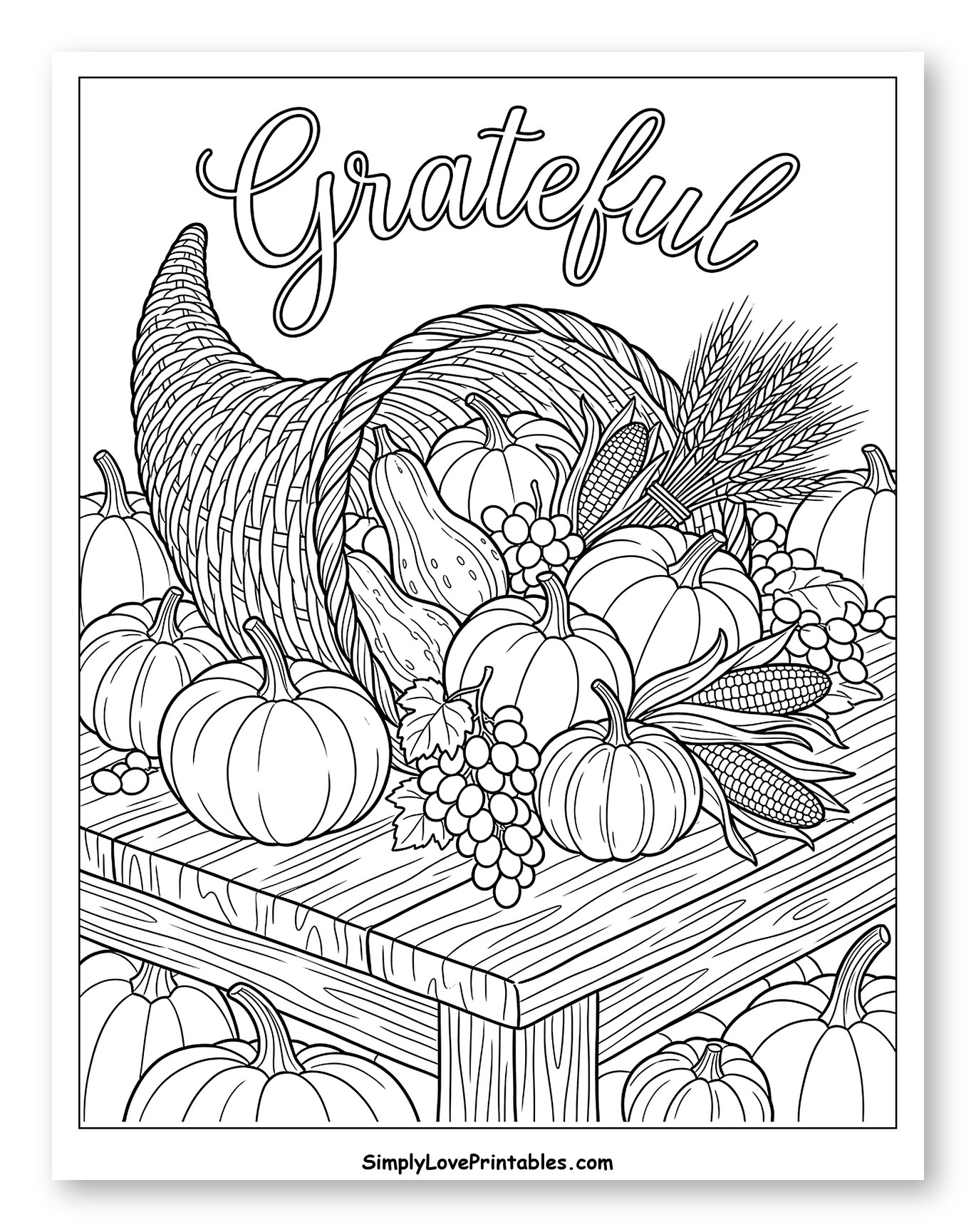 Grateful Harvest Cornucopia and Autumn Pumpkins