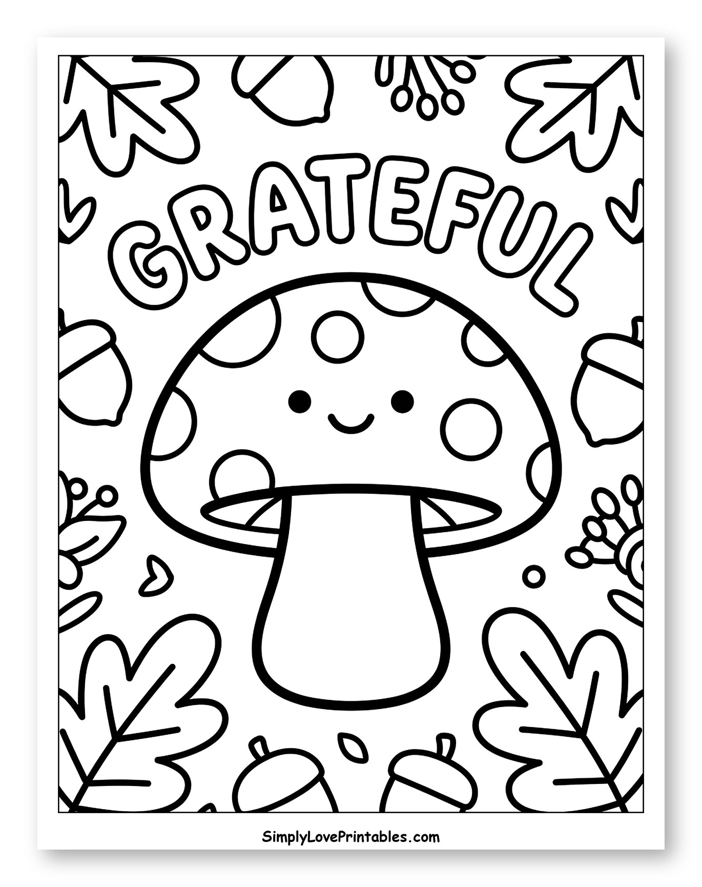 Grateful Mushroom with Fall Leaves and Acorns
