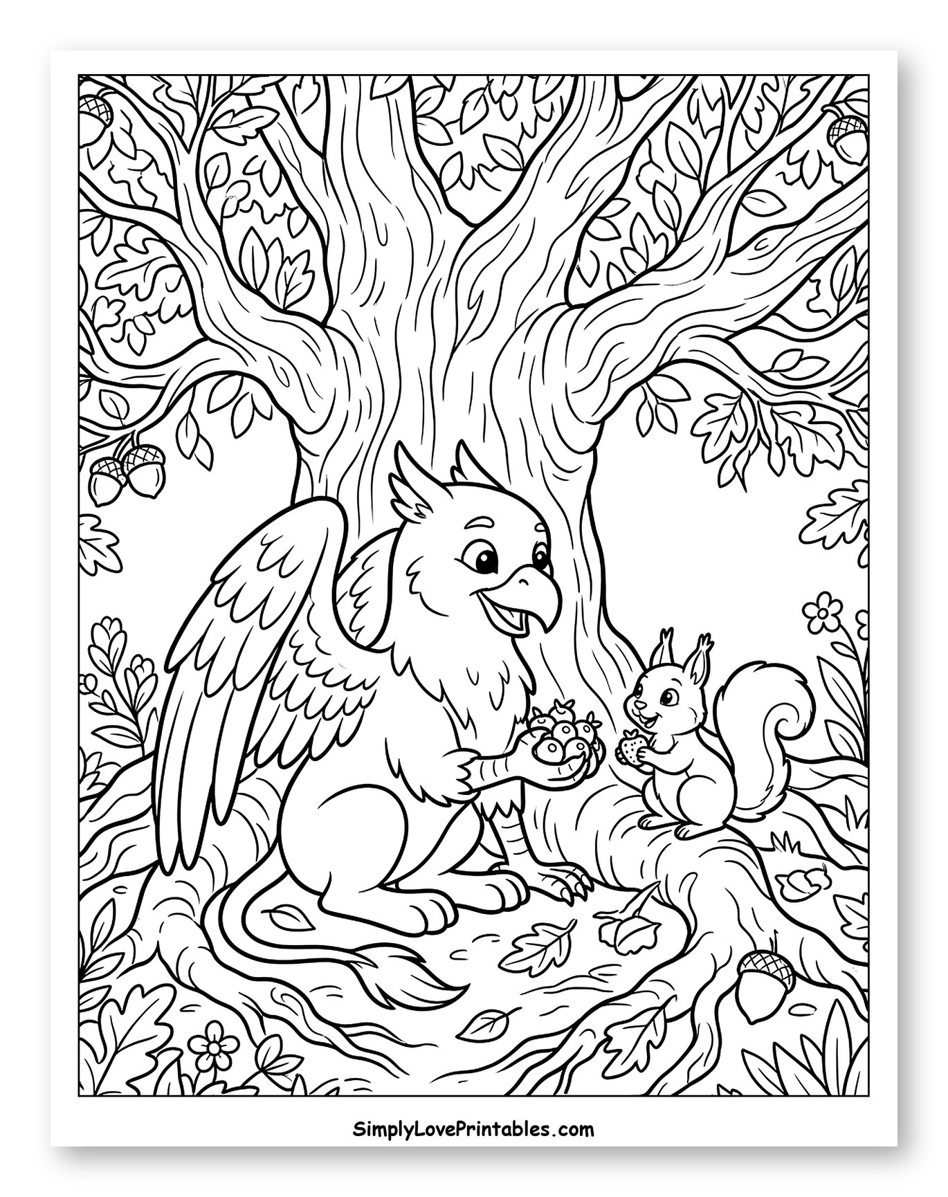 Griffin and Squirrel Under Oak Tree