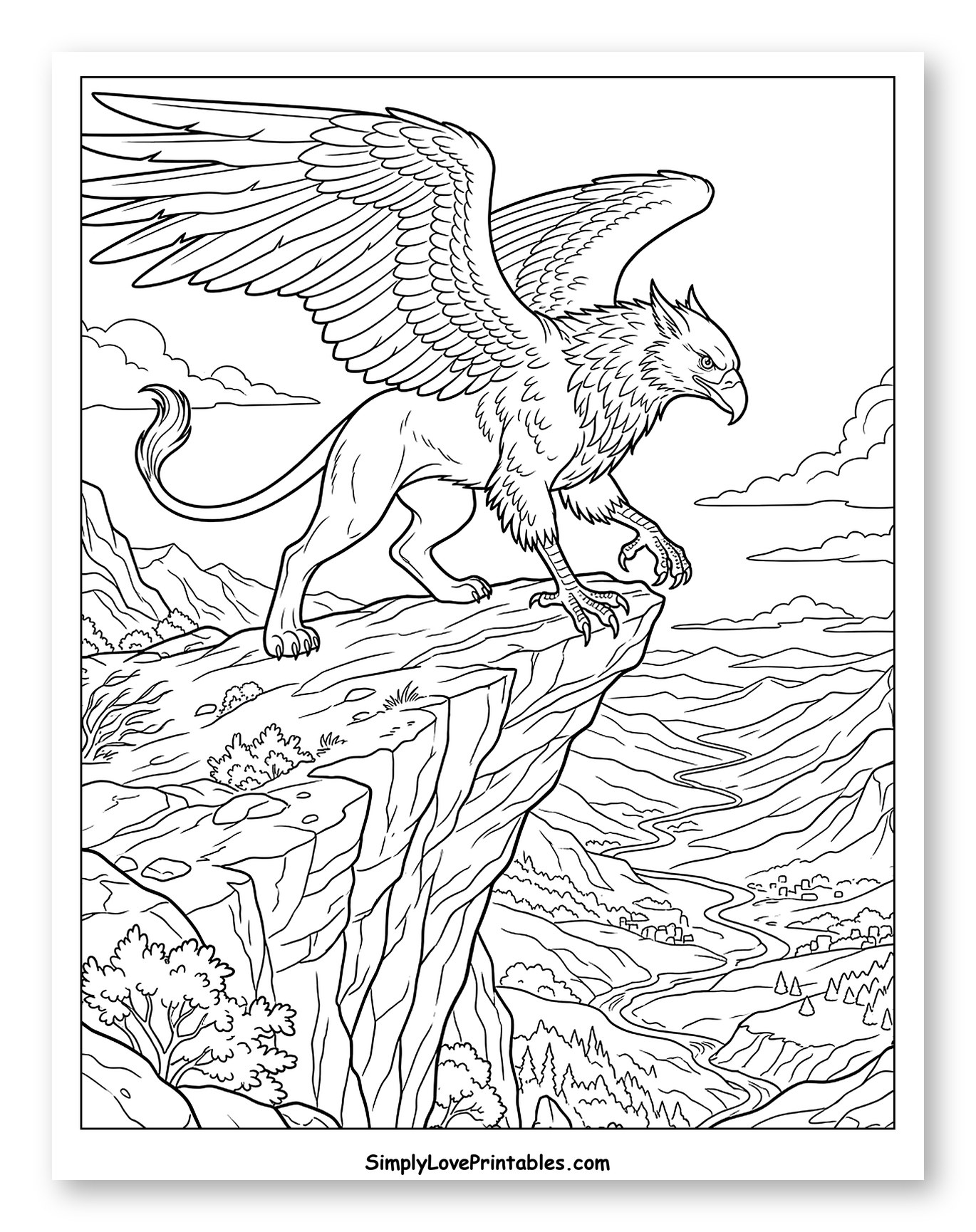 Griffin on a Cliff Overlooking a Valley