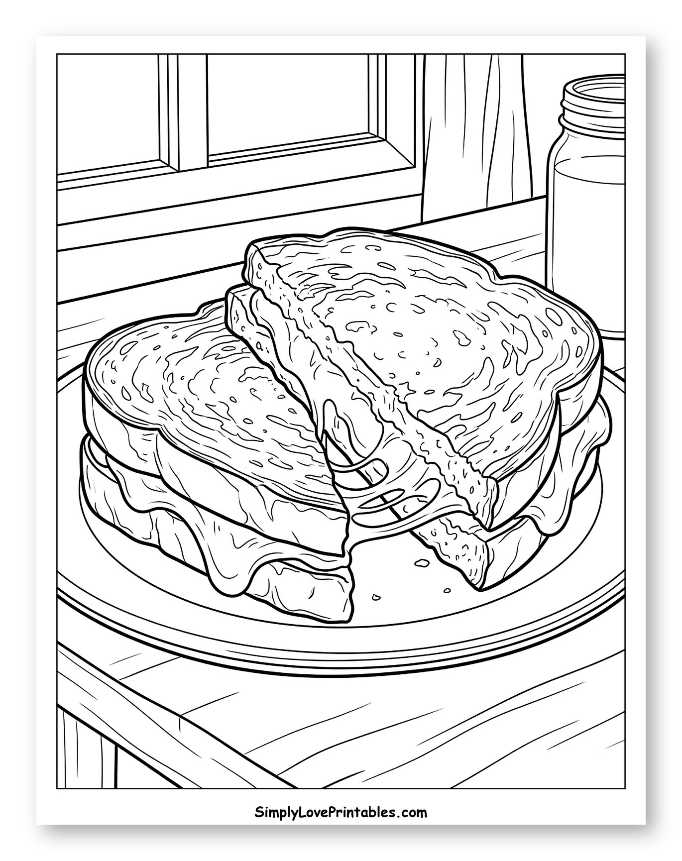 Grilled Cheese Sandwich on a Plate Coloring Sheet