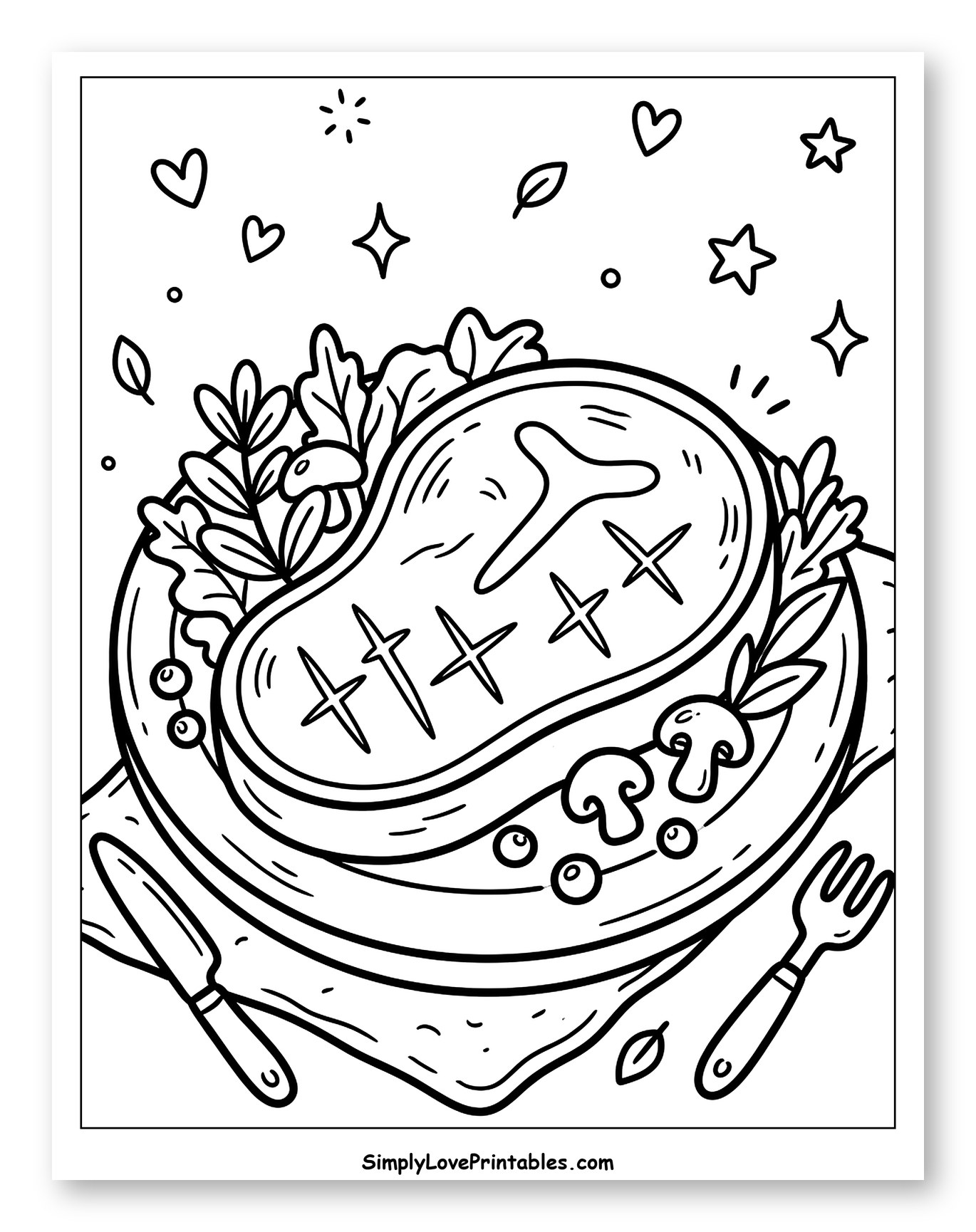 Grilled Steak Dinner with Side Salad Coloring Page for Adults