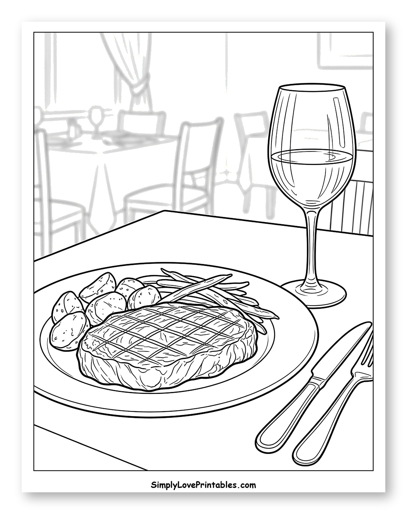 Grilled Steak Dinner with Wine Glass